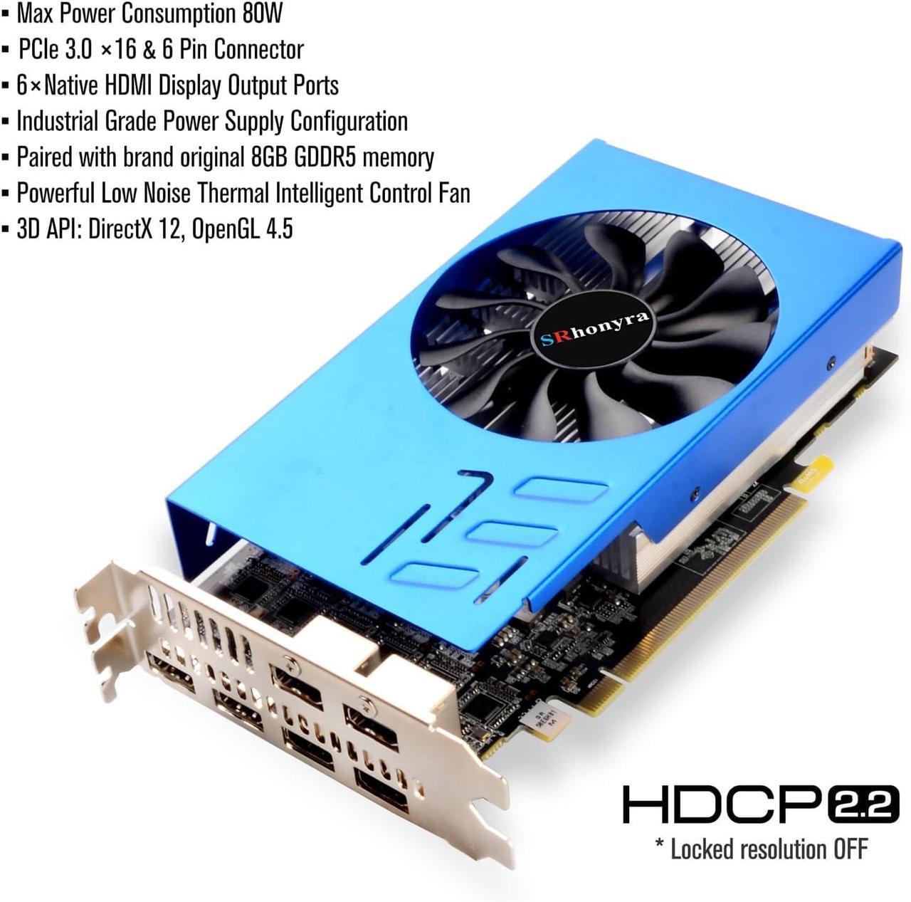 Alt view image 4 of 5 - SRhonyra RX 580 8GB Graphics Card 6 Monitors Video Card HDMI 2.0 Outputs for Stock Trading, Monitoring, Video Wall Presentation, Projection and Fusion
