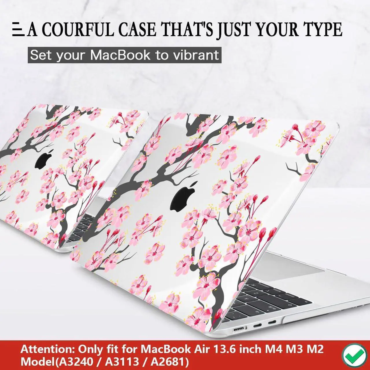 Alt view image 3 of 5 - CISSOOK Compatible with MacBook Air 13.6 Inch Case A2681 A3113 A3240 2022-2025 Release, Hard Shell Case with Keyboard Cover for MacBook Air 13.6 M2 M3 M4 - Cherry Blossoms