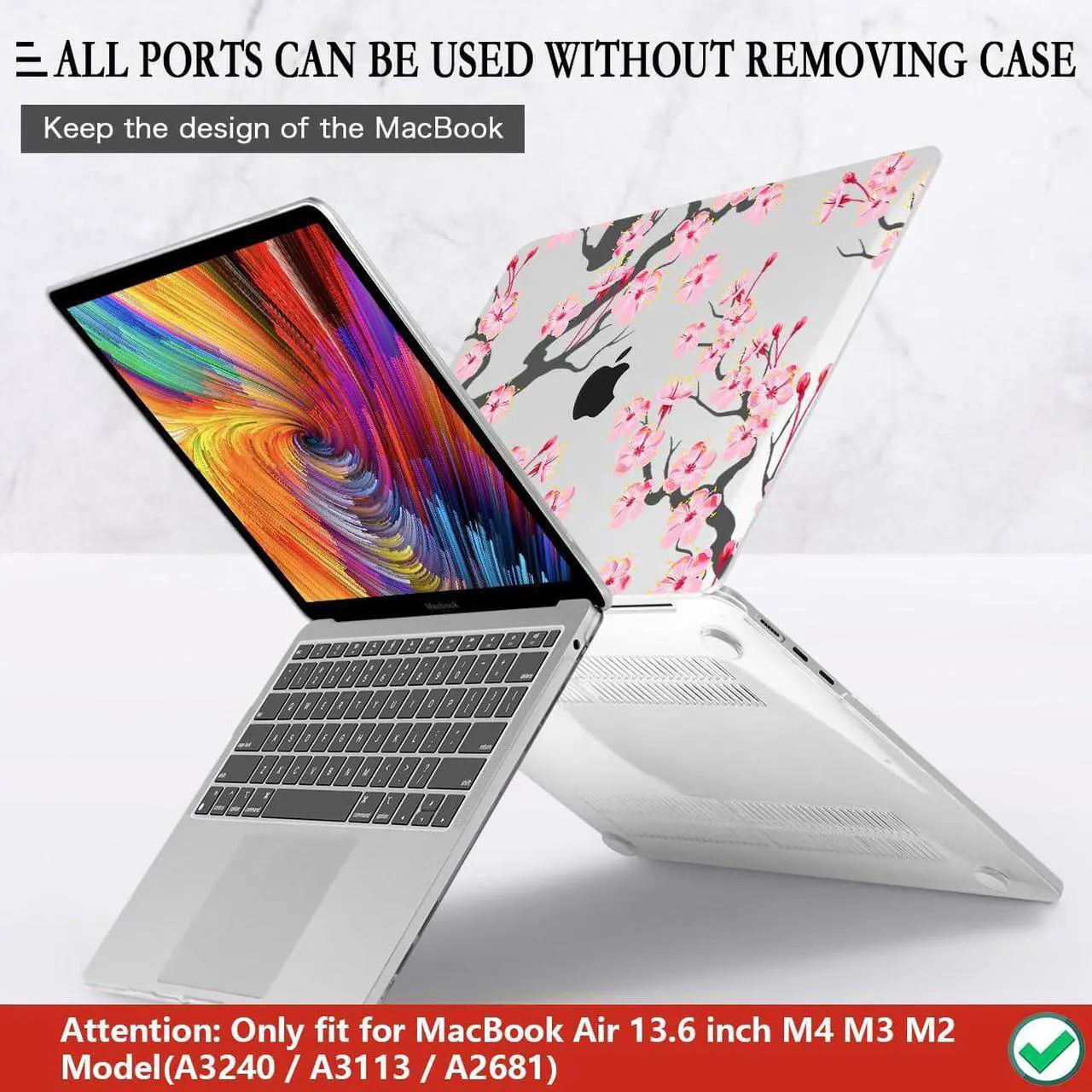 Alt view image 5 of 5 - CISSOOK Compatible with MacBook Air 13.6 Inch Case A2681 A3113 A3240 2022-2025 Release, Hard Shell Case with Keyboard Cover for MacBook Air 13.6 M2 M3 M4 - Cherry Blossoms