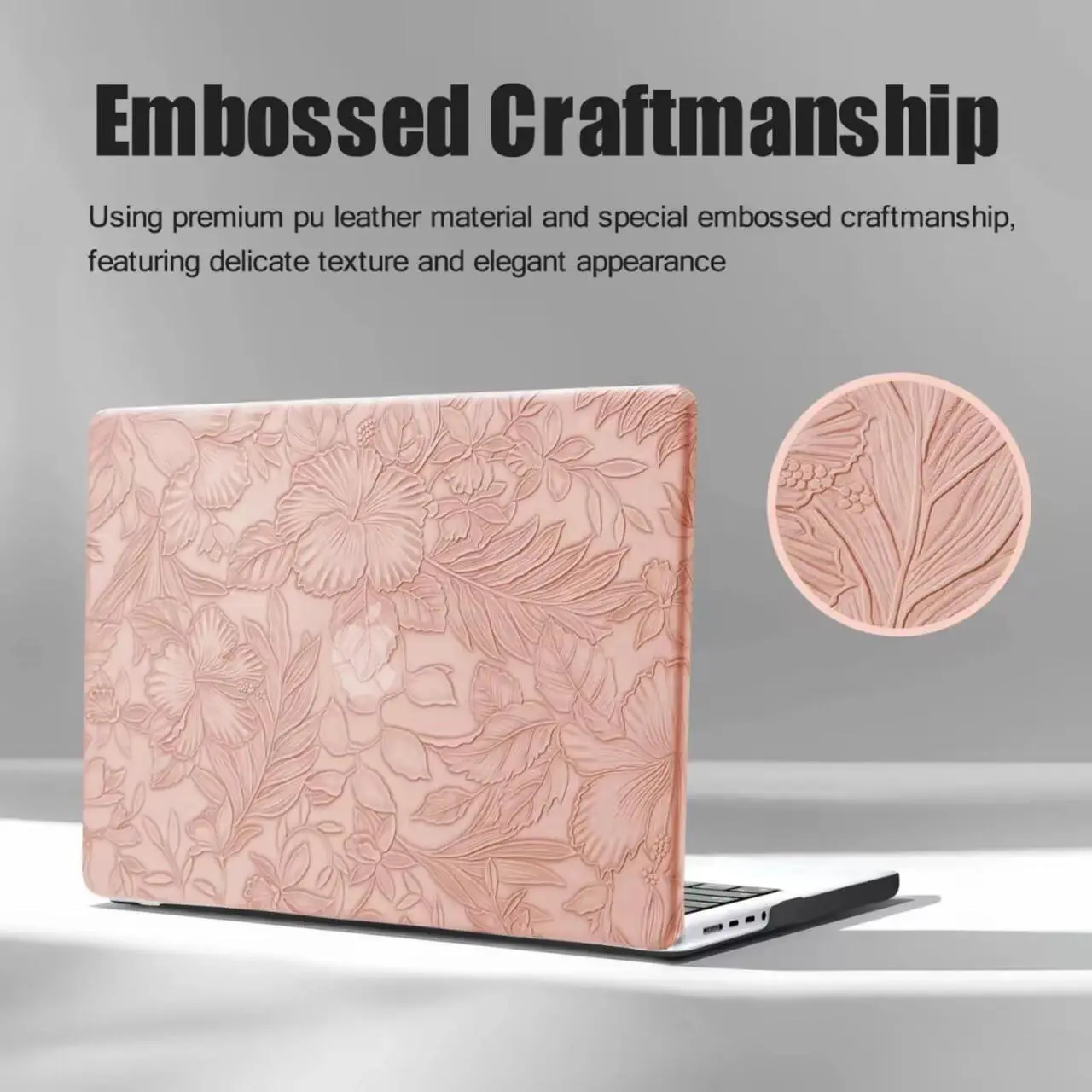 Alt view image 5 of 5 - DTangLsm for 2025 MacBook Air 15 inch Case 2024 2023 M4 A3241 M3 A3114 M2 A2941, Texture Leather MacBook Air Cover Plastic Hard Shell Case & Keyboard Cover for MacBook Air M4 15", Pink Embossed Floral