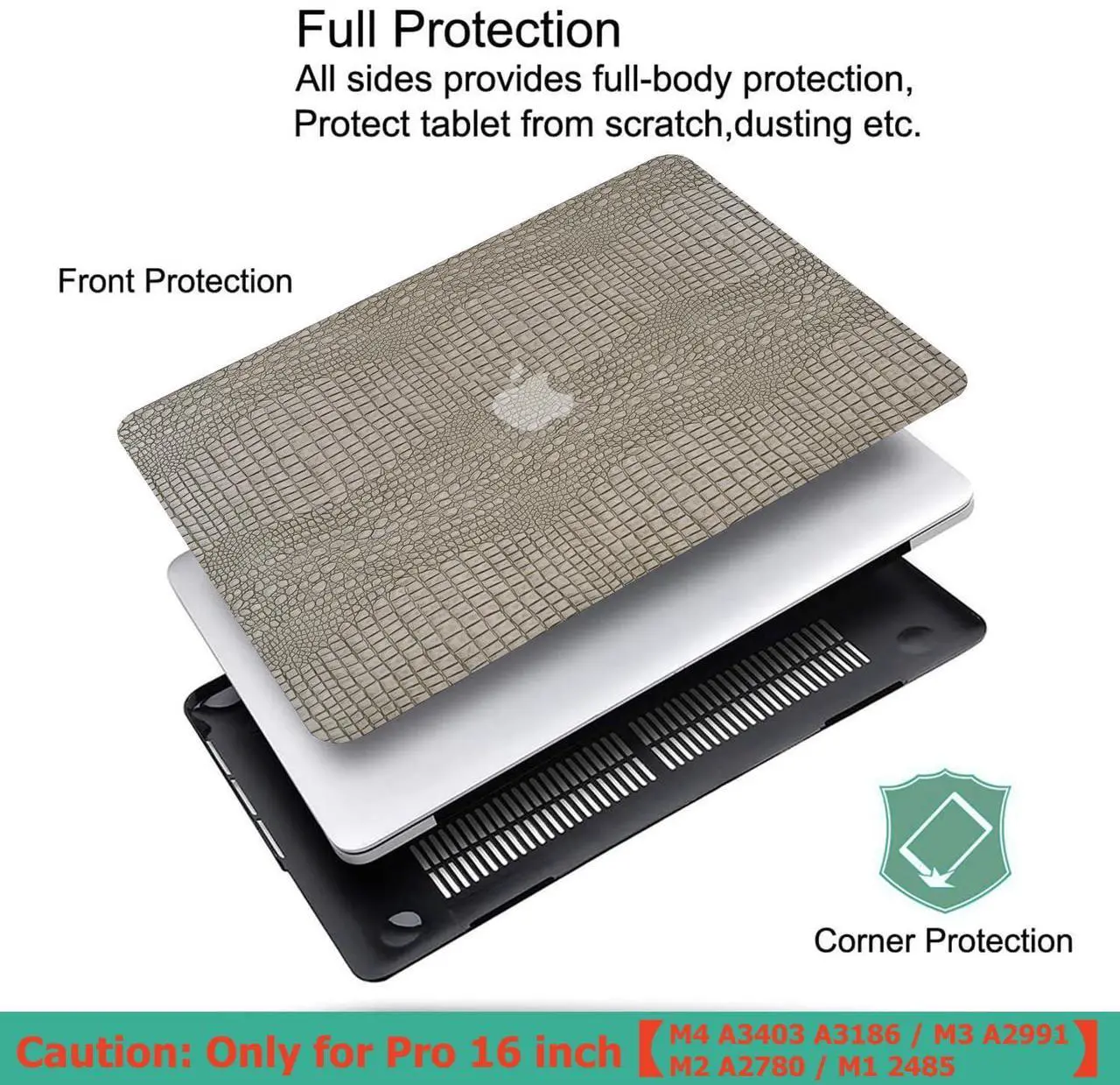 Alt view image 5 of 5 - DTangLsm for Crocodile MacBook Pro 16 inch Case 2025 2024-2021 M4 M3 M2 M1 A3403 A3186 A2991 A2780 A2485 Pro Max, Alligator Snake Skin Leather Hard Shell Case&Keyboard Cover for MacBook Pro M4,Silver