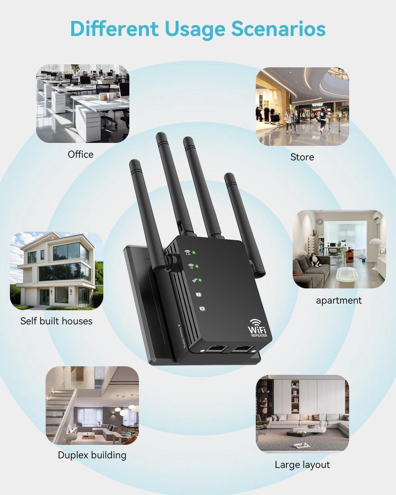Alt view image 2 of 5 - WiFi Extender Signal Booster with Ethernet Port, Dual Band 5GHz/2.4GHz, Up to 12880 Sq. Ft Coverage, WiFi Range Extender for Home and Outdoors, 1200Mbps WiFi Booster