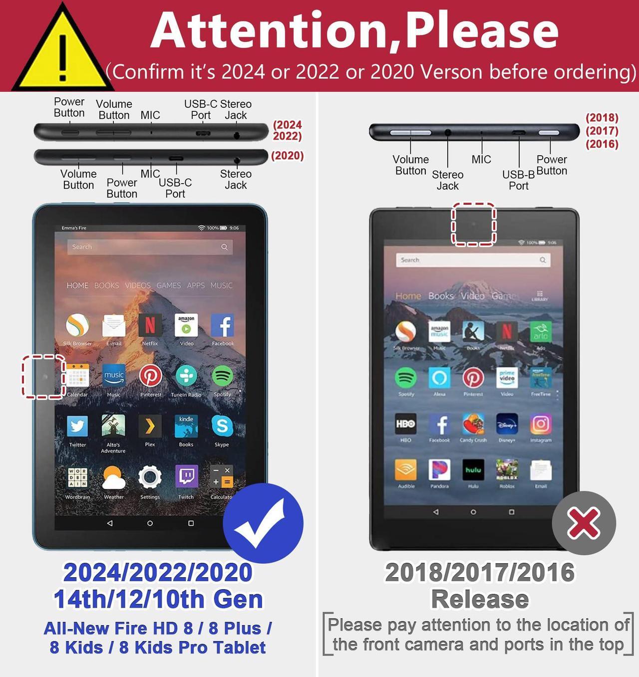 Alt view image 2 of 5 - Grifobes Case [Only for 2024/2022/2020 Released 14th/12th/10th Generation] Kindle Fire HD 8/8 Plus, Premium PU Leather Folio Auto Wake/Sleep Cover with Hand Strap/Stylus Holder, Black+Brown