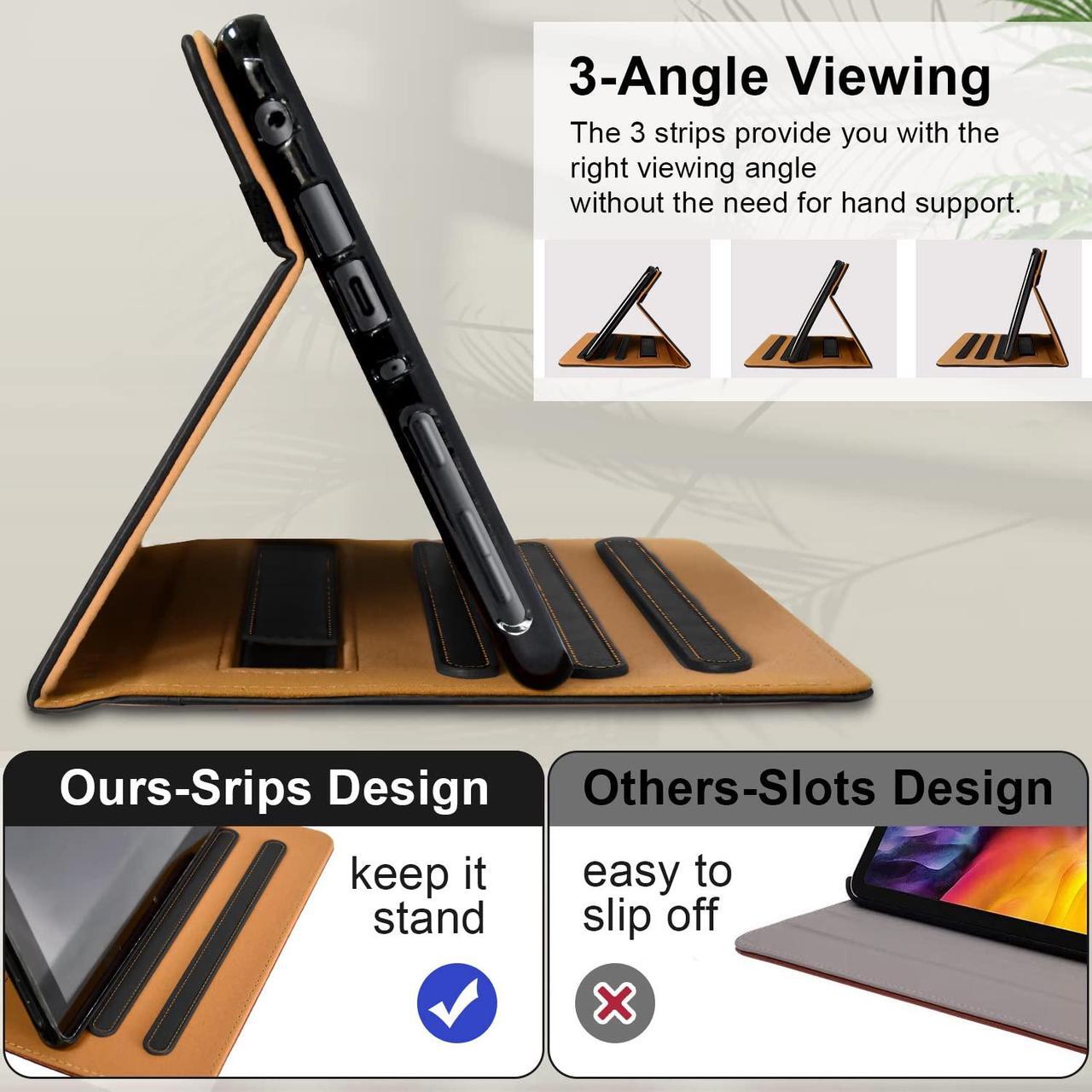 Alt view image 4 of 5 - Grifobes Case [Only for 2024/2022/2020 Released 14th/12th/10th Generation] Kindle Fire HD 8/8 Plus, Premium PU Leather Folio Auto Wake/Sleep Cover with Hand Strap/Stylus Holder, Black+Brown