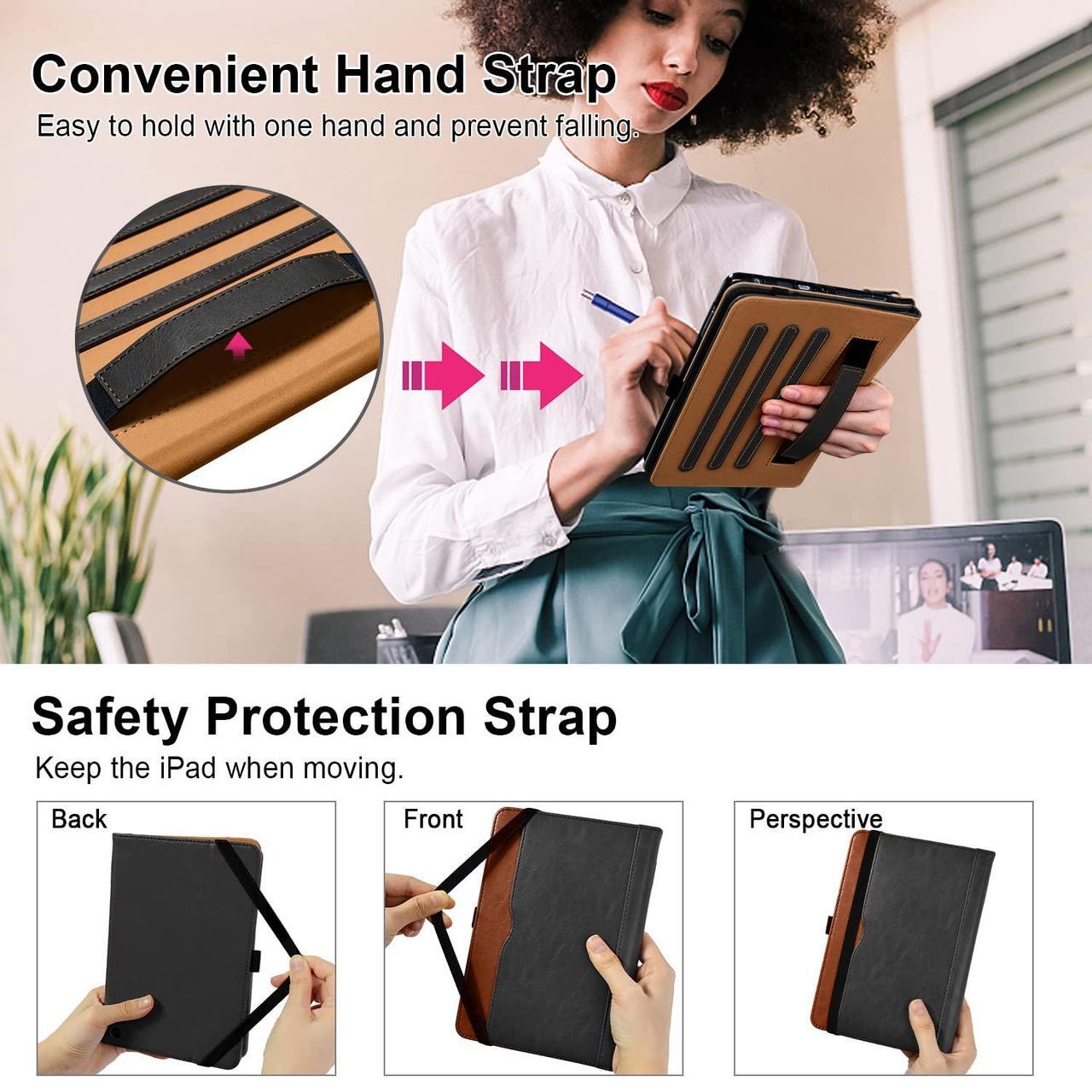 Alt view image 5 of 5 - Grifobes Case [Only for 2024/2022/2020 Released 14th/12th/10th Generation] Kindle Fire HD 8/8 Plus, Premium PU Leather Folio Auto Wake/Sleep Cover with Hand Strap/Stylus Holder, Black+Brown