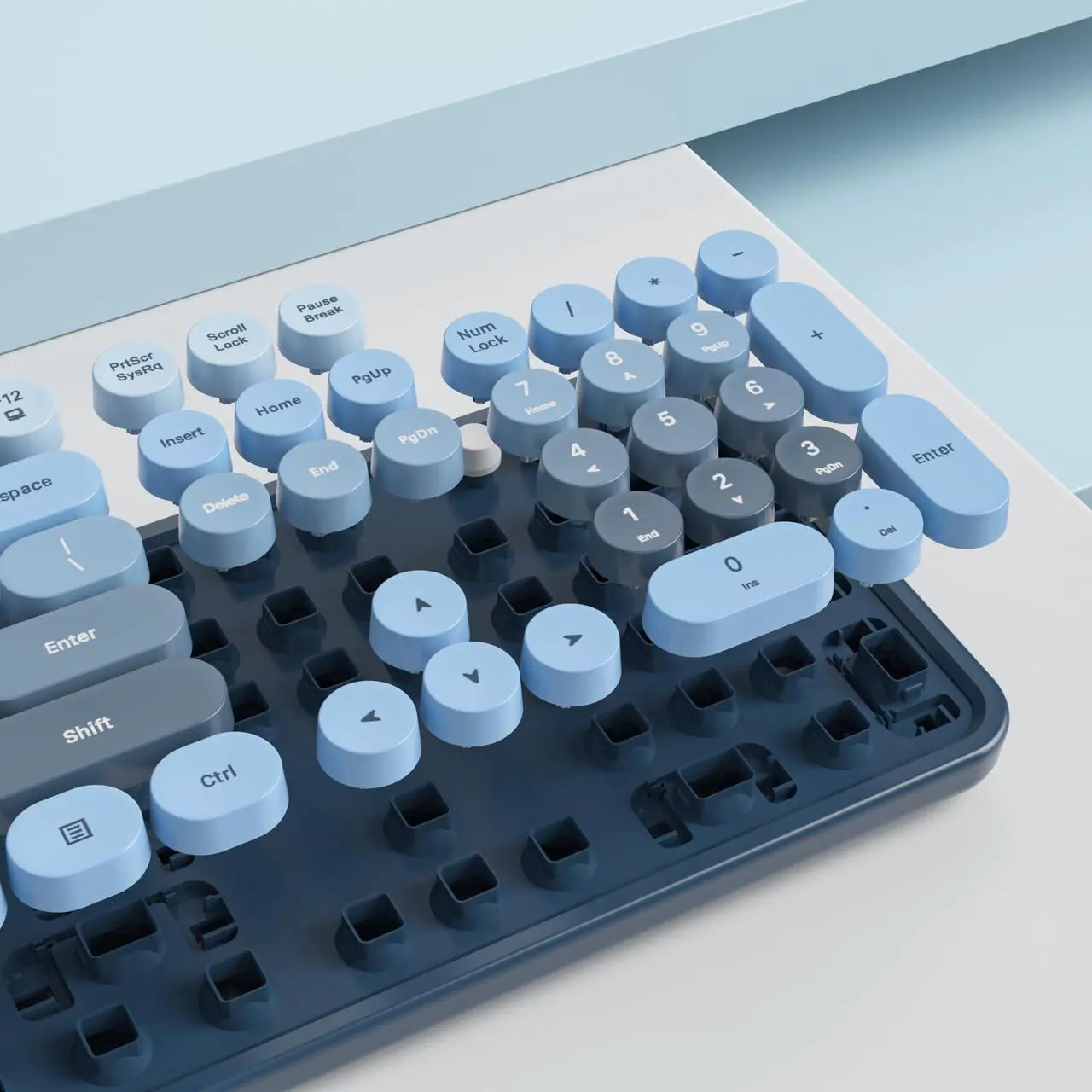 Alt view image 4 of 5 - Guffercty kred Colorful Blue Wireless Keyboard and Mouse Combo, Retro Typewriter Wireless Full-Size Cute Office Keyboard 2.4GHz with Round Keycaps for Desktop Laptop and PC (Ocean Blue)