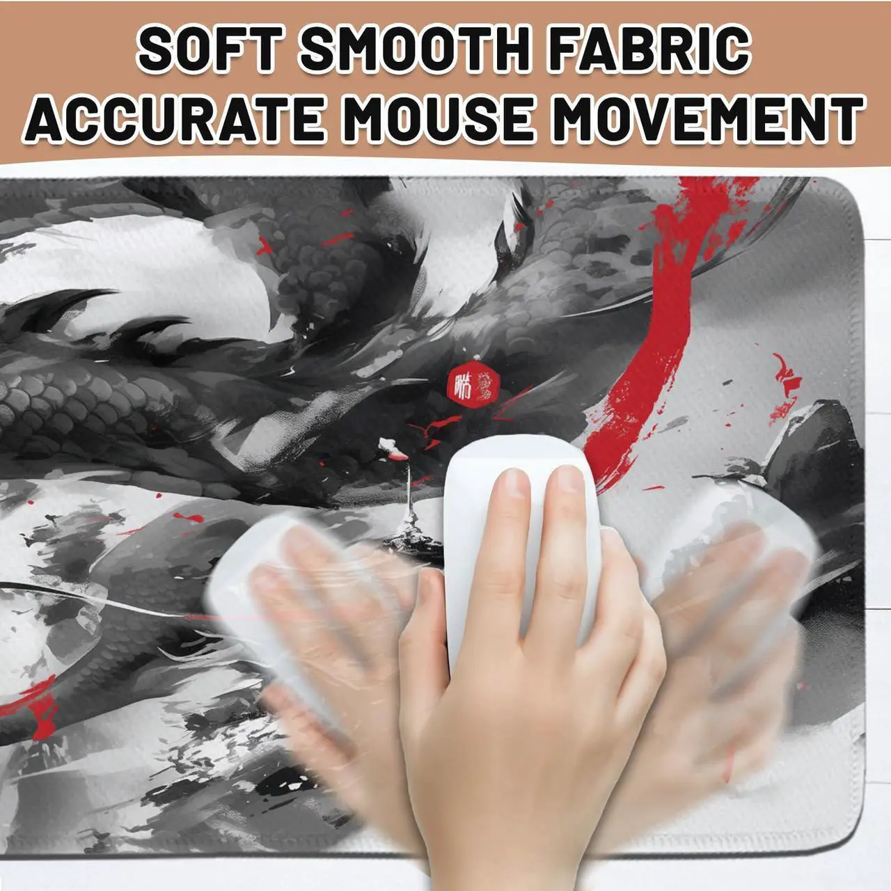 Alt view image 3 of 5 - XXL Dragon Mouse Pad - Black and White Dragon Mouse Pad, Eetended Gaming Mousepad, XXL Anime Gaming Keyboard Mat, Large Extended Desk Mat for Keyboard and Mouse, 15.7"x 35.4"