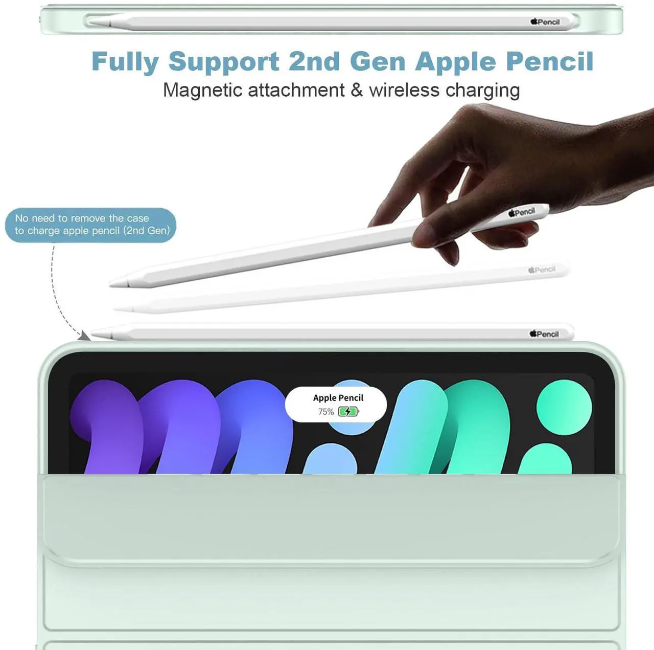 Alt view image 3 of 5 - iMieet iPad Mini 7 Case 2024 (A17 Pro), iPad Mini 6 Case (8.3-Inch,2021 Model), iPad Mini 7th/6th Generation Case with Pencil Holder, Trifold Stand Smart Case with Soft TPU Back,Pale Green