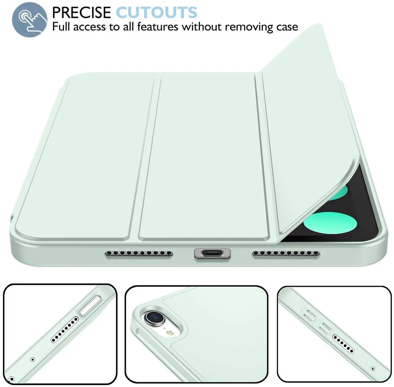 Alt view image 2 of 5 - iMieet iPad Mini 7 Case 2024 (A17 Pro), iPad Mini 6 Case (8.3-Inch,2021 Model), iPad Mini 7th/6th Generation Case with Pencil Holder, Trifold Stand Smart Case with Soft TPU Back,Pale Green