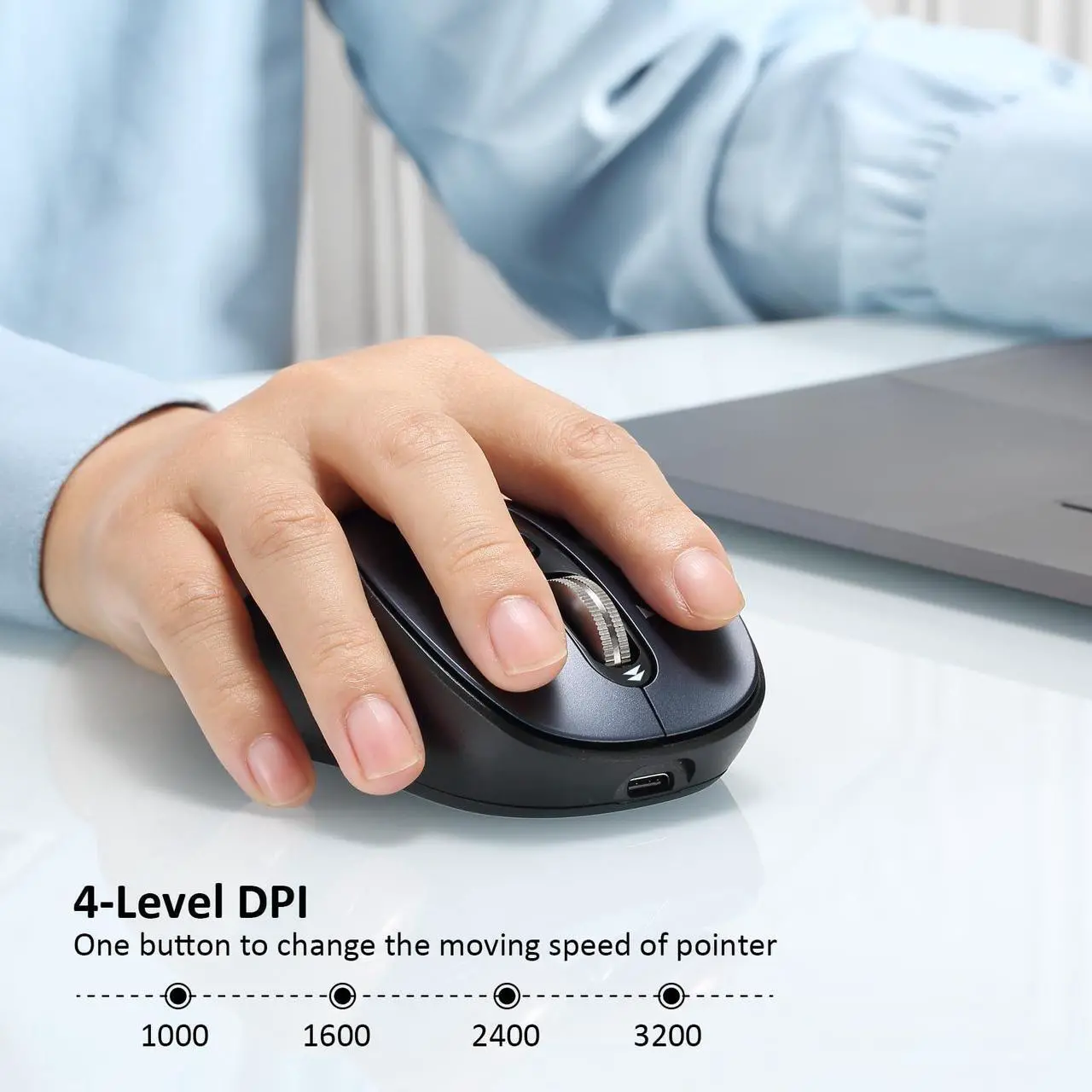 Alt view image 5 of 5 - Wireless Bluetooth Mouse Rechargeable,Multi Device Ergo Computer Mouses,4-Way Super Scrolling,+- 3200 DPI,10 Buttons,Plug&Play,Quiet,USB Cordless Mice for Laptop,Tablet,Mac,iPad,PC,Phone (Green+Black)