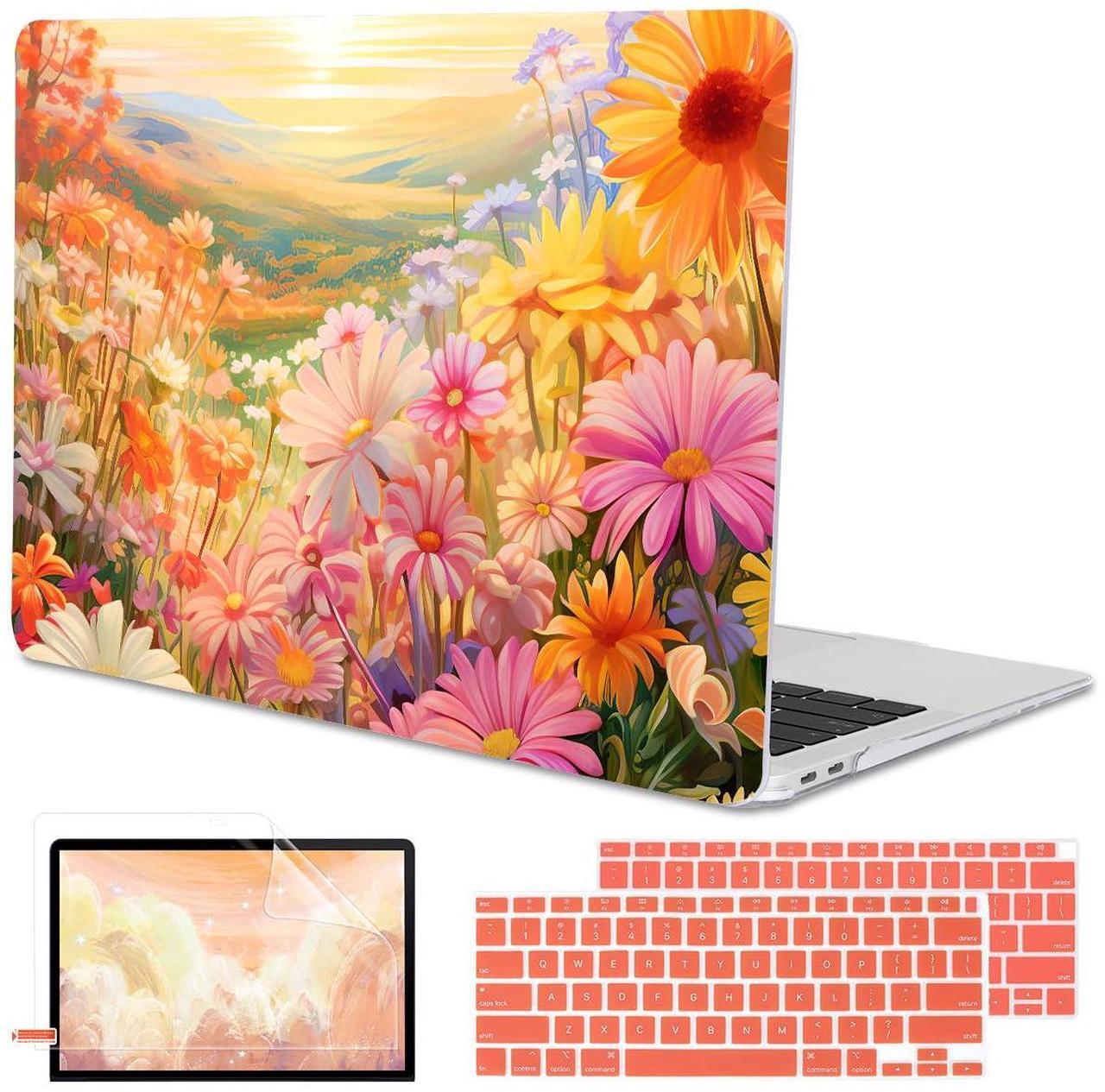 Main image of LCMOCICO Compatible with MacBook Air 13 Inch Case 2021 2020 2019 2018 Release M1 A2337 A2179 A1932 Touch ID, Clear Plastic Hard Shell Case Keyboard Cover Screen Film, Watercolor Daisies