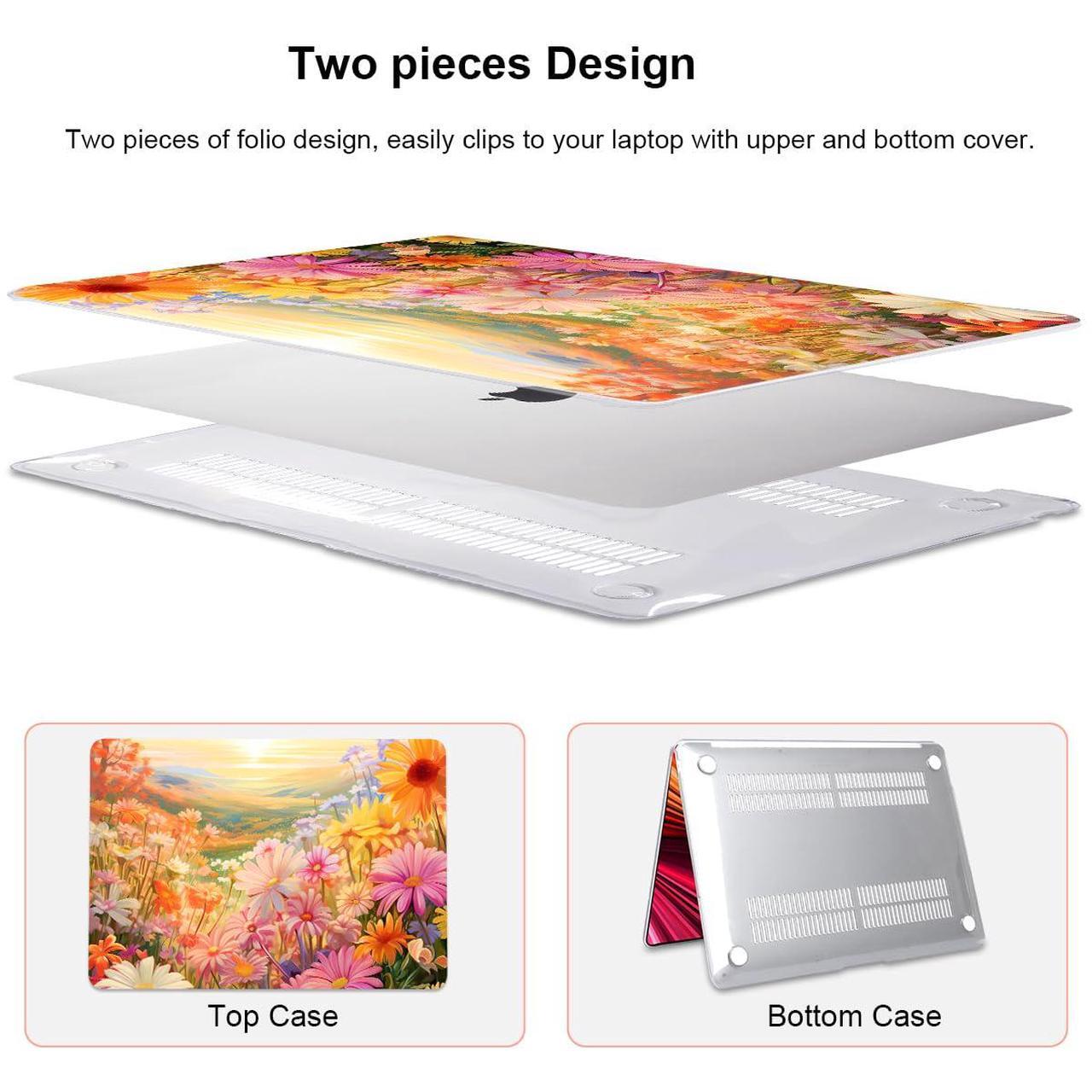 Alt view image 4 of 5 - LCMOCICO Compatible with MacBook Air 13 Inch Case 2021 2020 2019 2018 Release M1 A2337 A2179 A1932 Touch ID, Clear Plastic Hard Shell Case Keyboard Cover Screen Film, Watercolor Daisies