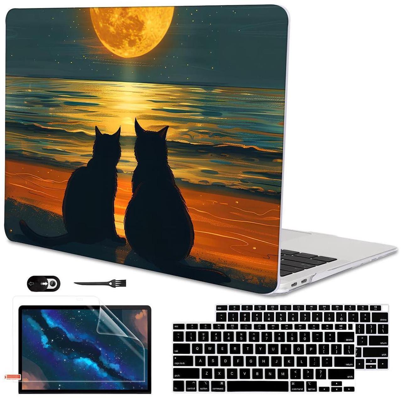 Main image of LCMOCICO Compatible with MacBook Air 13 inch Case M1 A2337 A2179 A1932 2021 2020 2019 2018 Release with Retina Display & Touch ID, Printed Pattern Plastic Hard Shell Case Cover, Cat Watching Moon