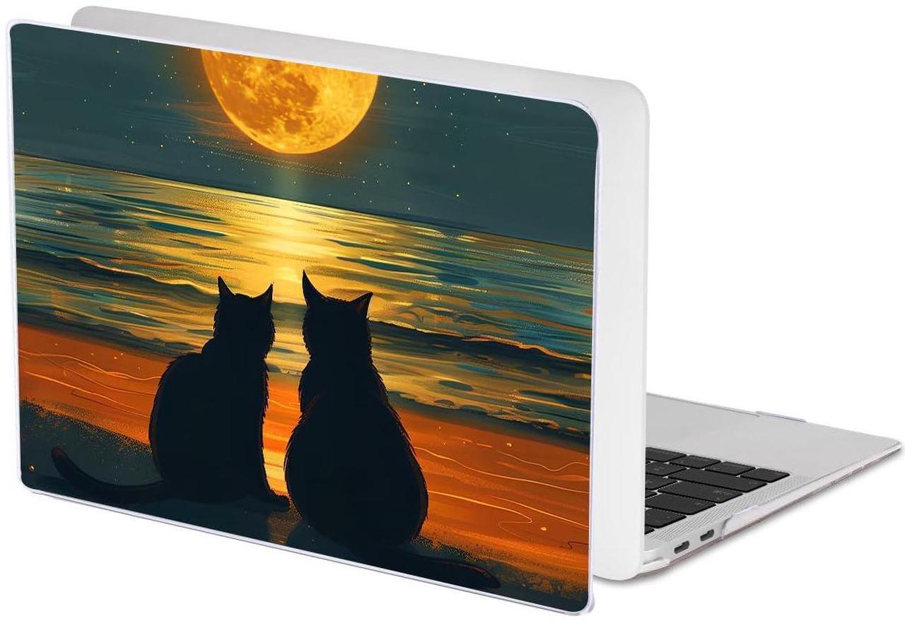 Alt view image 3 of 5 - LCMOCICO Compatible with MacBook Air 13 inch Case M1 A2337 A2179 A1932 2021 2020 2019 2018 Release with Retina Display & Touch ID, Printed Pattern Plastic Hard Shell Case Cover, Cat Watching Moon