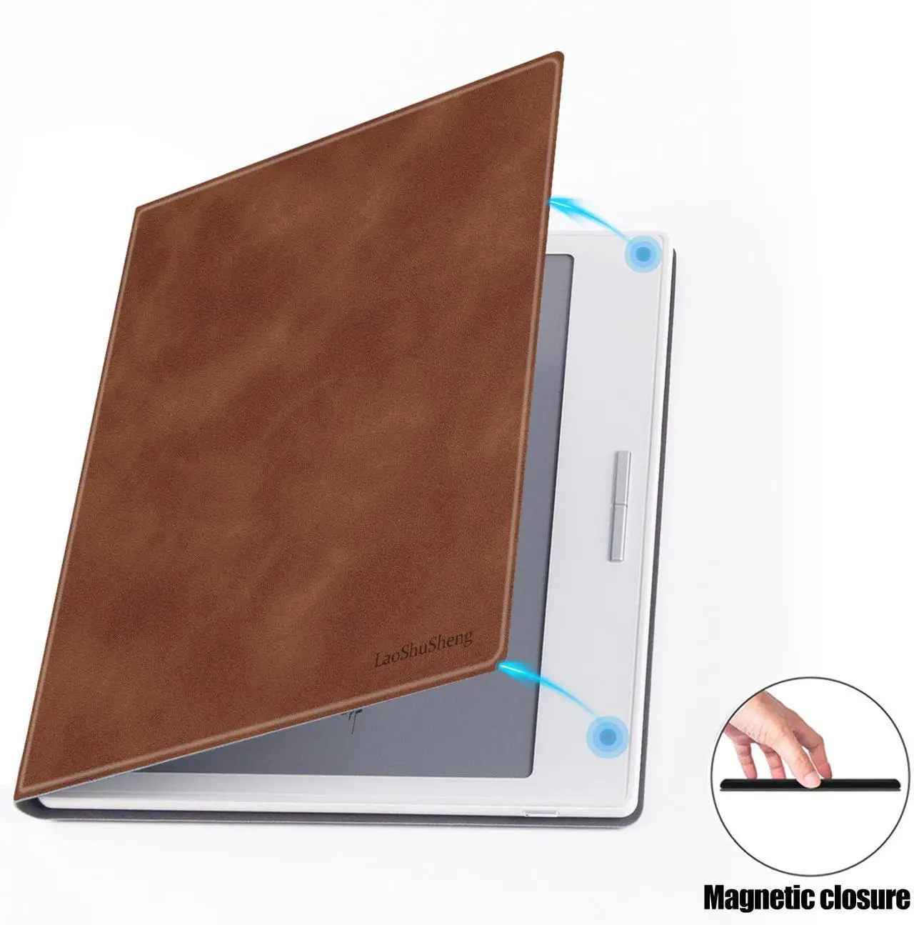 Alt view image 3 of 5 - LaoShuSheng Magnetic Case for 7" Onyx Boox Tablet Go 7/Go 7 Color Series (1/2th Gen,2024/2025) /Boox Page - Ultra-Thin Lightweight Leather Book Folio Cover with Auto Sleep/Wake (Brown)