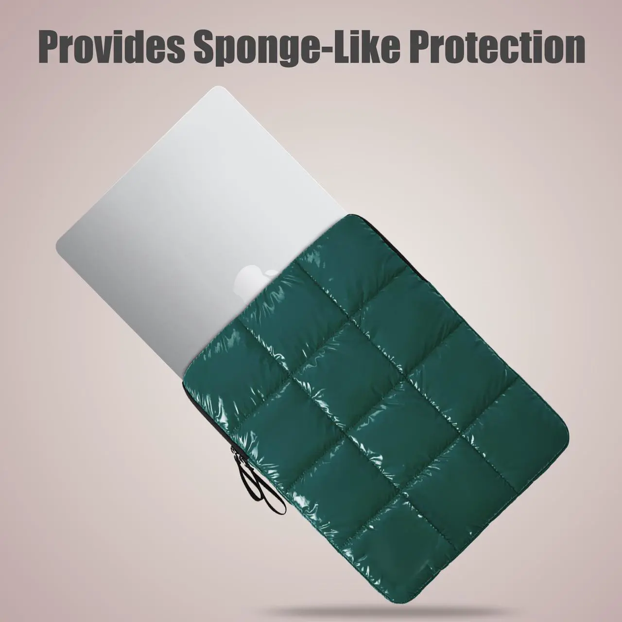 Alt view image 2 of 5 - Linpr Puffy Laptop Sleeve 13 Inch DarkGreen, Waterproof Carrying Case Bag for Women, Fluffy Computer iPad Pro12.9 Case, Compatible with MacBook Pro 12, MacBook Air M2 M1, Asus/Dell XPS/Lenovo in Cover