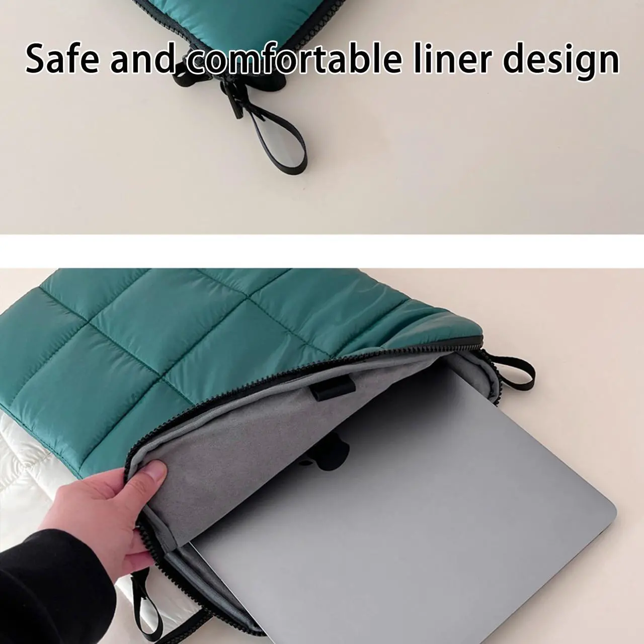 Alt view image 4 of 5 - Linpr Puffy Laptop Sleeve 13 Inch DarkGreen, Waterproof Carrying Case Bag for Women, Fluffy Computer iPad Pro12.9 Case, Compatible with MacBook Pro 12, MacBook Air M2 M1, Asus/Dell XPS/Lenovo in Cover