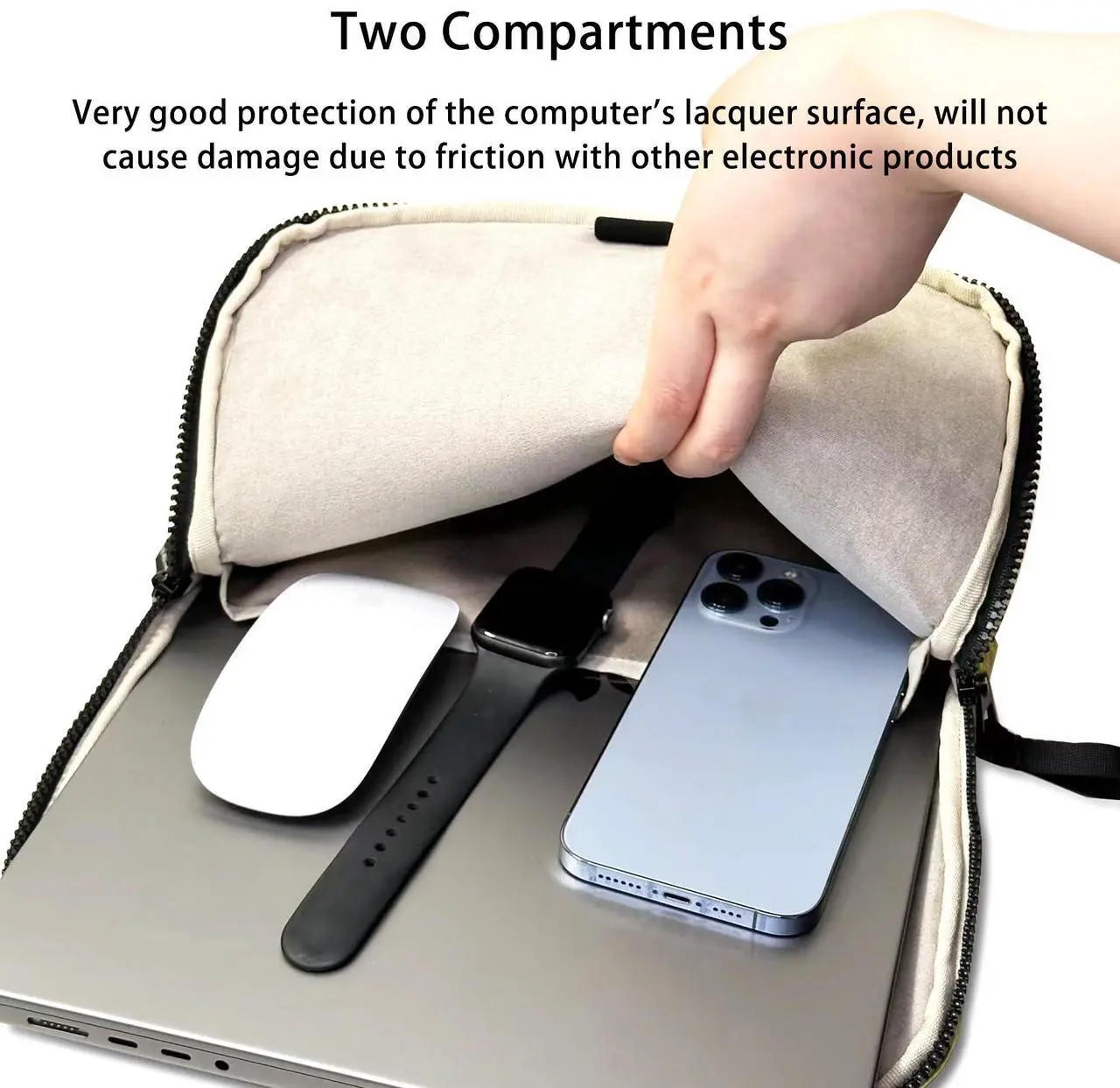 Alt view image 5 of 5 - Linpr Puffy Laptop Sleeve 13 Inch DarkGreen, Waterproof Carrying Case Bag for Women, Fluffy Computer iPad Pro12.9 Case, Compatible with MacBook Pro 12, MacBook Air M2 M1, Asus/Dell XPS/Lenovo in Cover