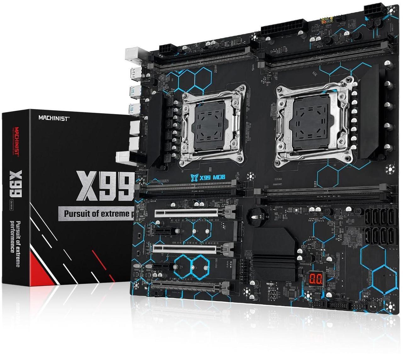 Main image of MACHINIST X99 Dual CPU Motherboard LGA 2011-V3, for Intel Xeon E5 v3 v4 CPU Processor, DDR4 Max Support 256GB, Gigabit LAN, PCIe 3.0, NGFF/NVME M.2, SATA 3.0, USB 3.0, E-ATX Server PC Mainboard