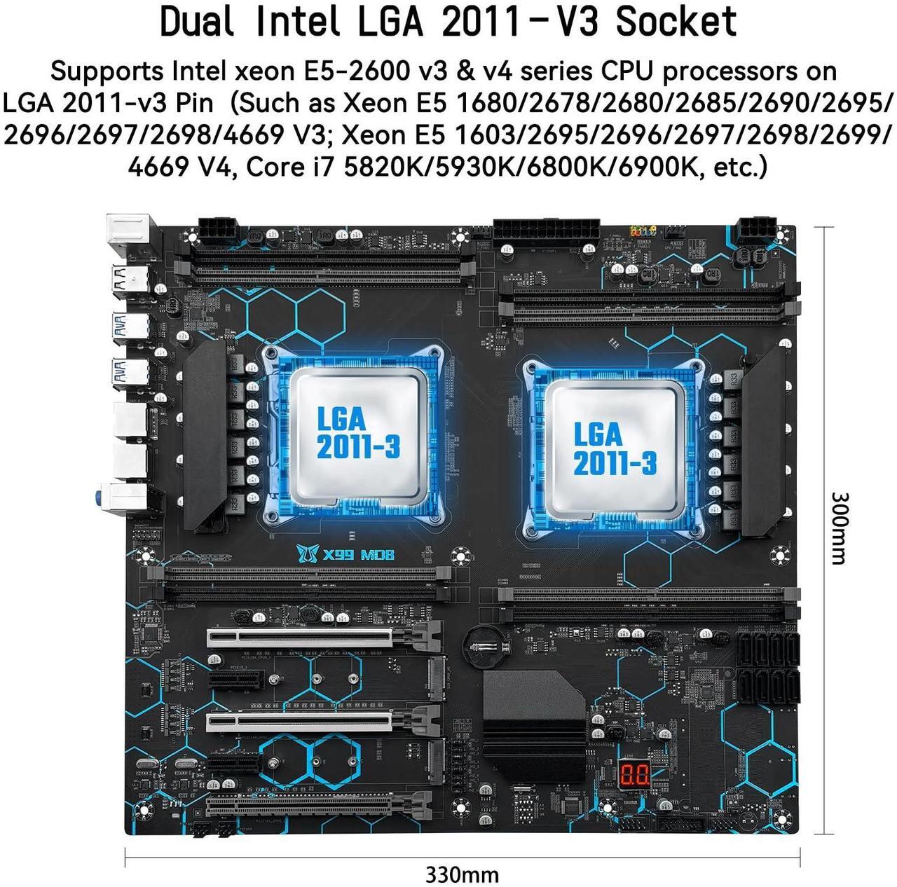 Alt view image 2 of 5 - MACHINIST X99 Dual CPU Motherboard LGA 2011-V3, for Intel Xeon E5 v3 v4 CPU Processor, DDR4 Max Support 256GB, Gigabit LAN, PCIe 3.0, NGFF/NVME M.2, SATA 3.0, USB 3.0, E-ATX Server PC Mainboard