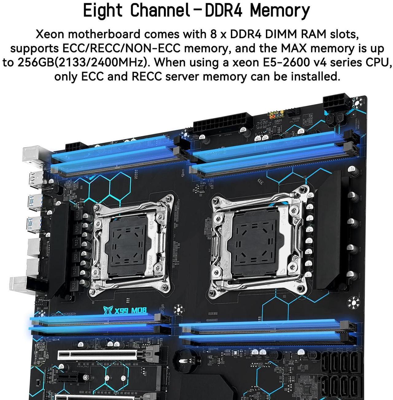 Alt view image 4 of 5 - MACHINIST X99 Dual CPU Motherboard LGA 2011-V3, for Intel Xeon E5 v3 v4 CPU Processor, DDR4 Max Support 256GB, Gigabit LAN, PCIe 3.0, NGFF/NVME M.2, SATA 3.0, USB 3.0, E-ATX Server PC Mainboard