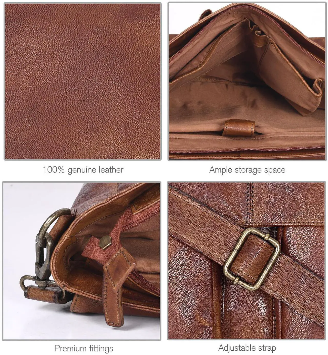 Alt view image 3 of 5 - Vintage Messenger Bags For Him And Her | Leather | Adjustable Shoulder Strap | Tan | Multiple Compartment | Sleek Design