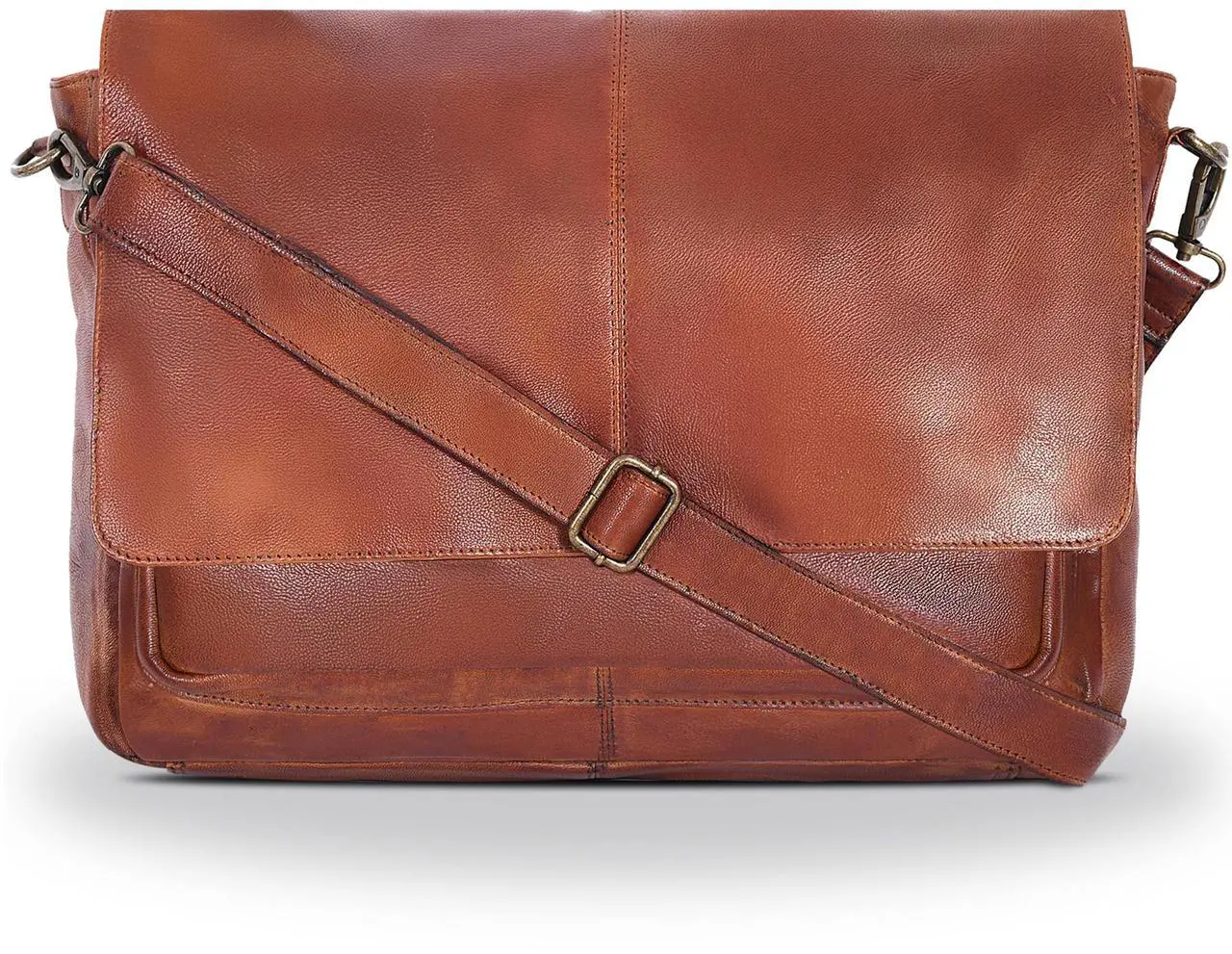 Main image of Vintage Messenger Bags For Him And Her | Leather | Adjustable Shoulder Strap | Tan | Multiple Compartment | Sleek Design
