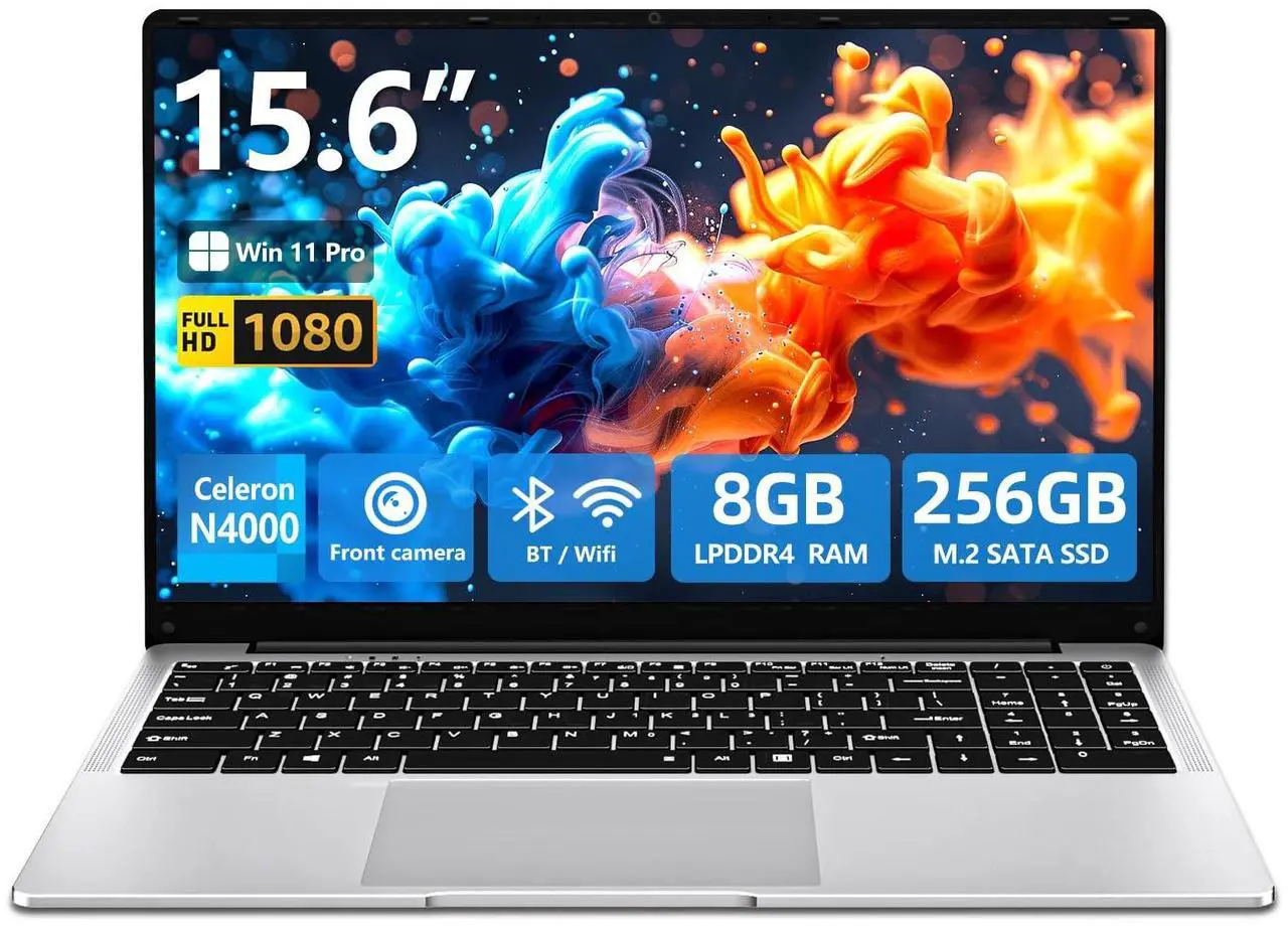 Main image of 15.6 inch Laptop, Gaming Laptop N4000 Processor, Laptop Computer with 8GB LPDDR4 256GB SSD, Silver Traditional Laptop Computers for Work & Study, 180deg Angle Open, Dual-Band WiFi, Long Battery Life