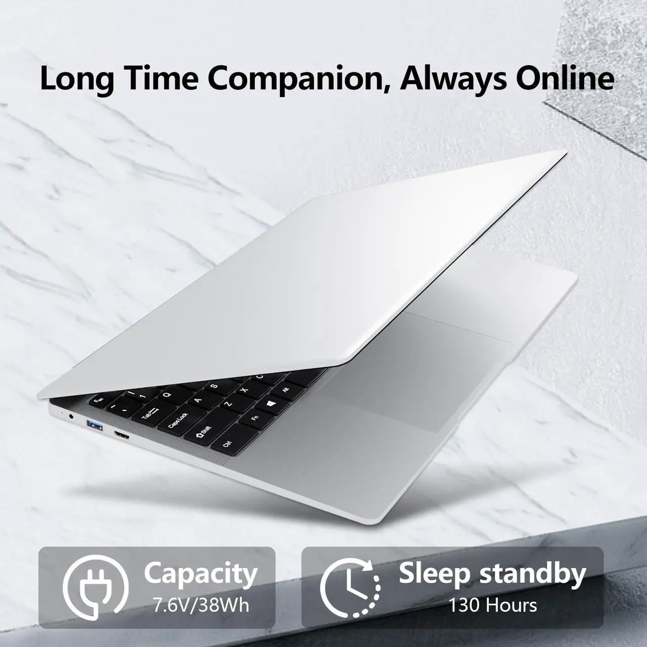 Alt view image 5 of 5 - 15.6 inch Laptop, Gaming Laptop N4000 Processor, Laptop Computer with 8GB LPDDR4 256GB SSD, Silver Traditional Laptop Computers for Work & Study, 180deg Angle Open, Dual-Band WiFi, Long Battery Life