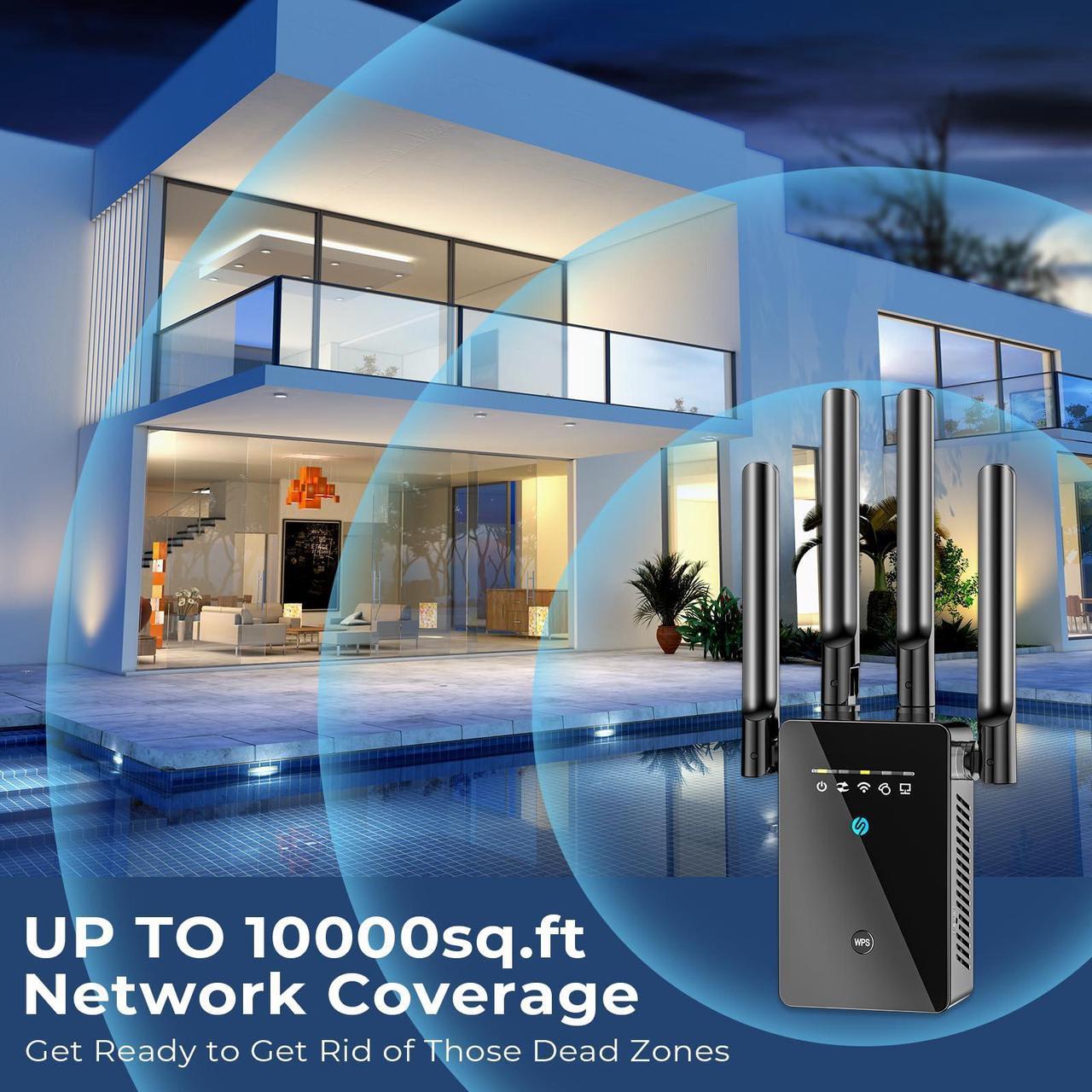 Alt view image 2 of 5 - 2025 Best WiFi Extender Signal Booster - 6X Faster Internet Extender WiFi Booster for Home, Long Range up to 15,588 Sq Ft, WiFi Repeater w/Ethernet Port, 1-Tap Setup, Compatible with Wireless Routers