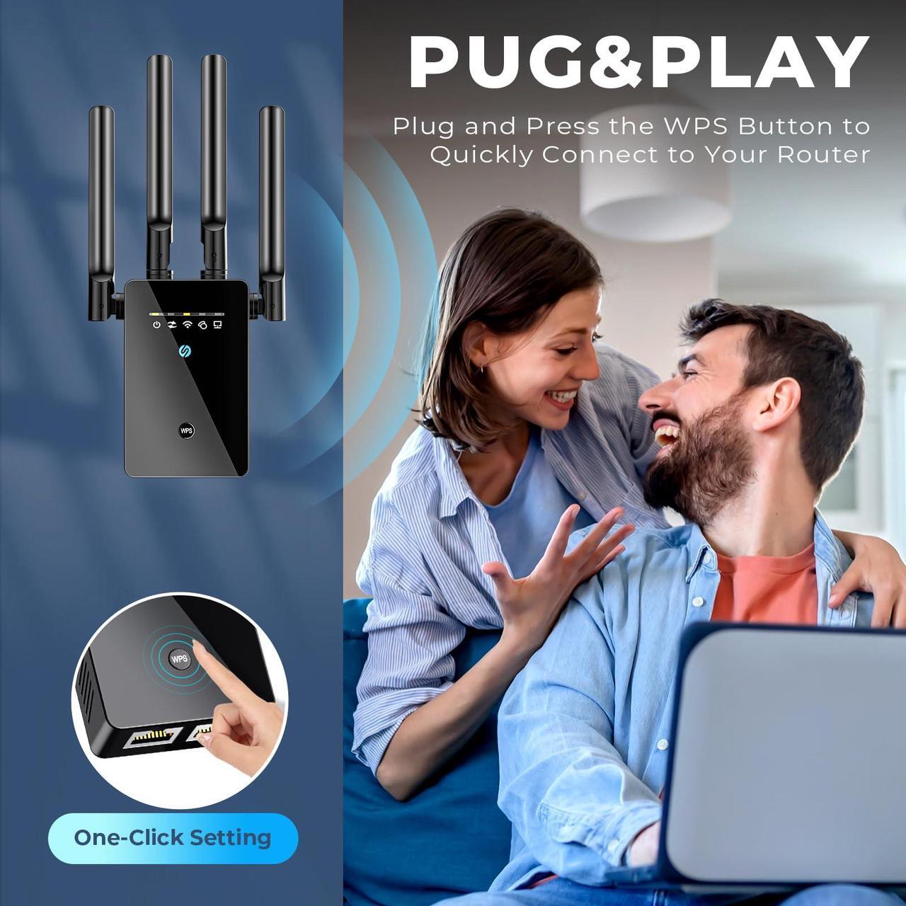Alt view image 5 of 5 - 2025 Best WiFi Extender Signal Booster - 6X Faster Internet Extender WiFi Booster for Home, Long Range up to 15,588 Sq Ft, WiFi Repeater w/Ethernet Port, 1-Tap Setup, Compatible with Wireless Routers