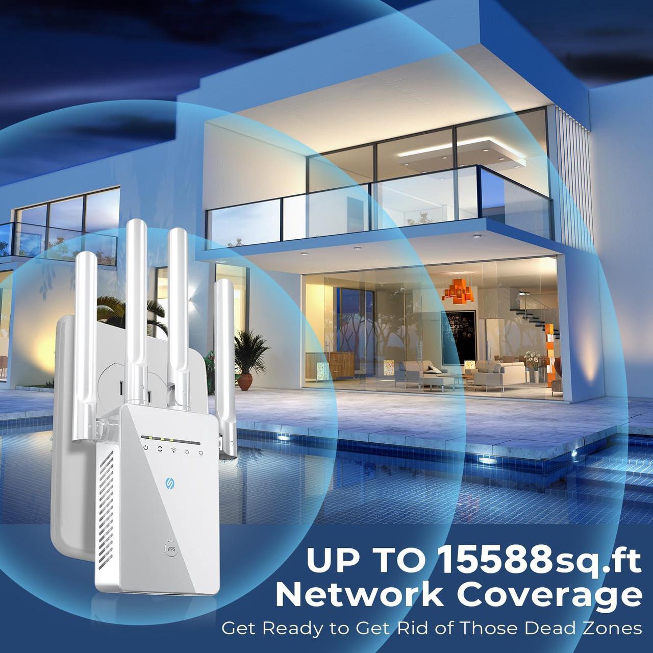 Alt view image 2 of 5 - 2025 Best WiFi Extender Signal Booster - 6X Faster Internet Extender WiFi Booster for Home, Long Range up to 15,588 Sq Ft, WiFi Repeater w/Ethernet Port, 1-Tap Setup, Compatible with Wireless Routers