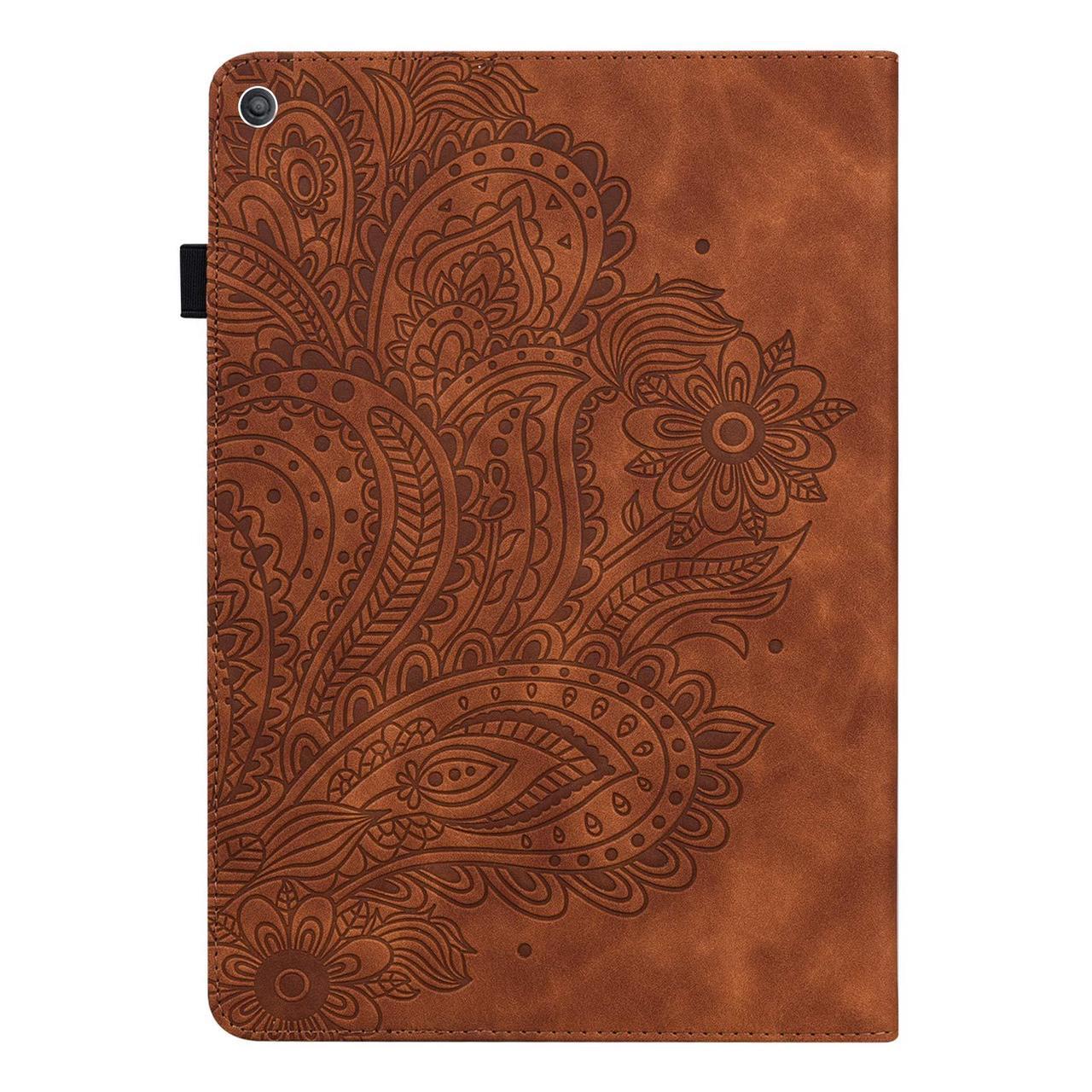 Alt view image 4 of 5 - UUcovers Kindle Fire HD 8 8th/7th/6th Generation Case (2016/2017/2018) with Pencil Holder Elastic Band Embossed Pattern PU Leather Multi-Angle Stand Folio Wallet Shockproof Cover,Brown Peacock Flower