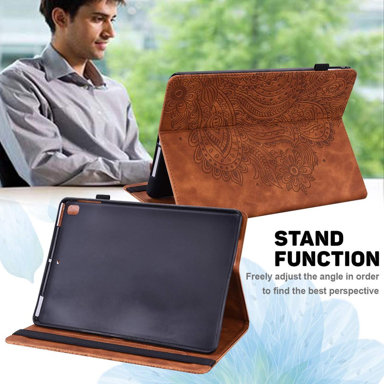 Alt view image 5 of 5 - UUcovers Kindle Fire HD 8 8th/7th/6th Generation Case (2016/2017/2018) with Pencil Holder Elastic Band Embossed Pattern PU Leather Multi-Angle Stand Folio Wallet Shockproof Cover,Brown Peacock Flower