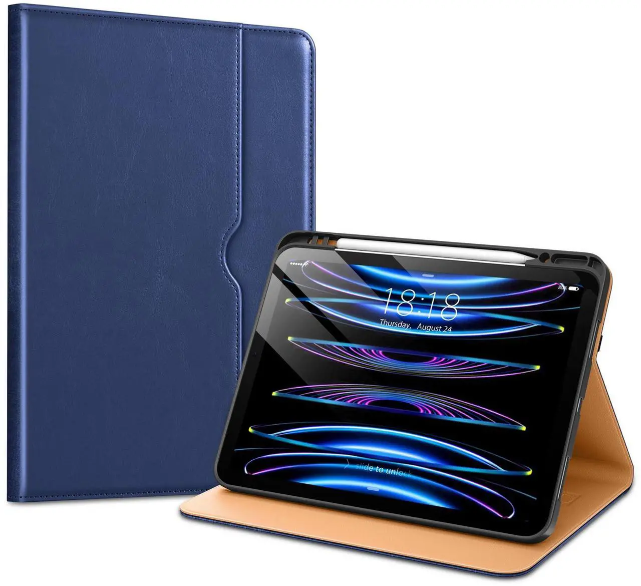 Main image of VIKESI Case for iPad Air 13 inch (M3) 2025 / (M2) 2024,Premium Leather Folio,Apple Pencil Holder,Auto Sleep/Wake,Stand Cover - Navy Blue