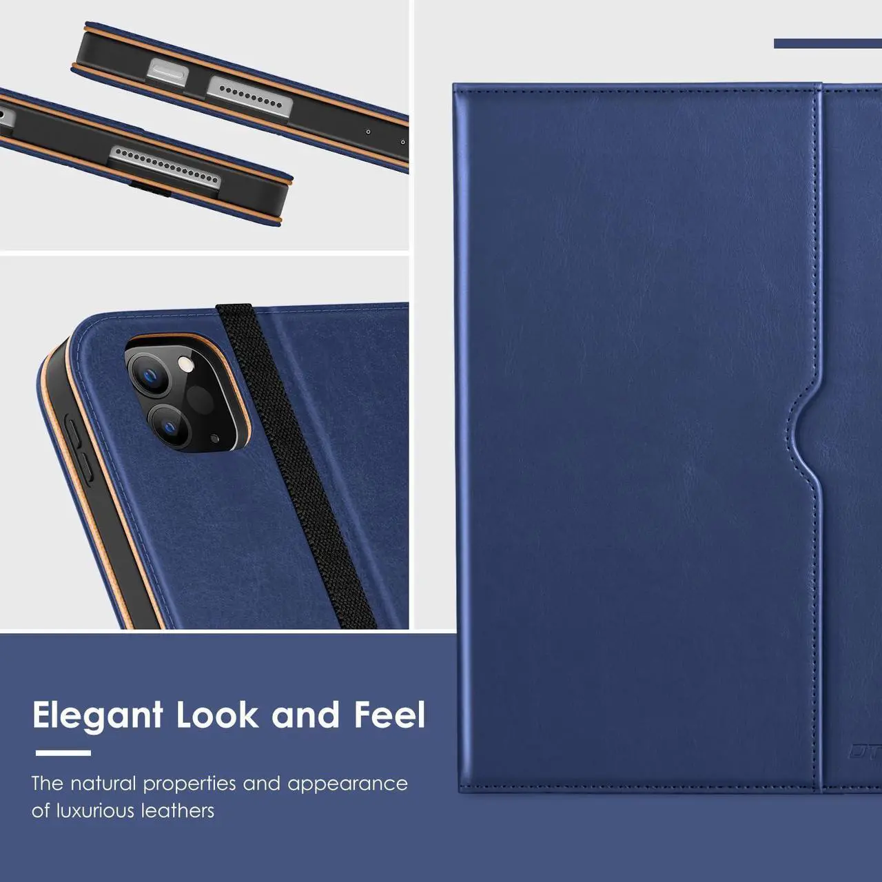 Alt view image 5 of 5 - VIKESI Case for iPad Air 13 inch (M3) 2025 / (M2) 2024,Premium Leather Folio,Apple Pencil Holder,Auto Sleep/Wake,Stand Cover - Navy Blue