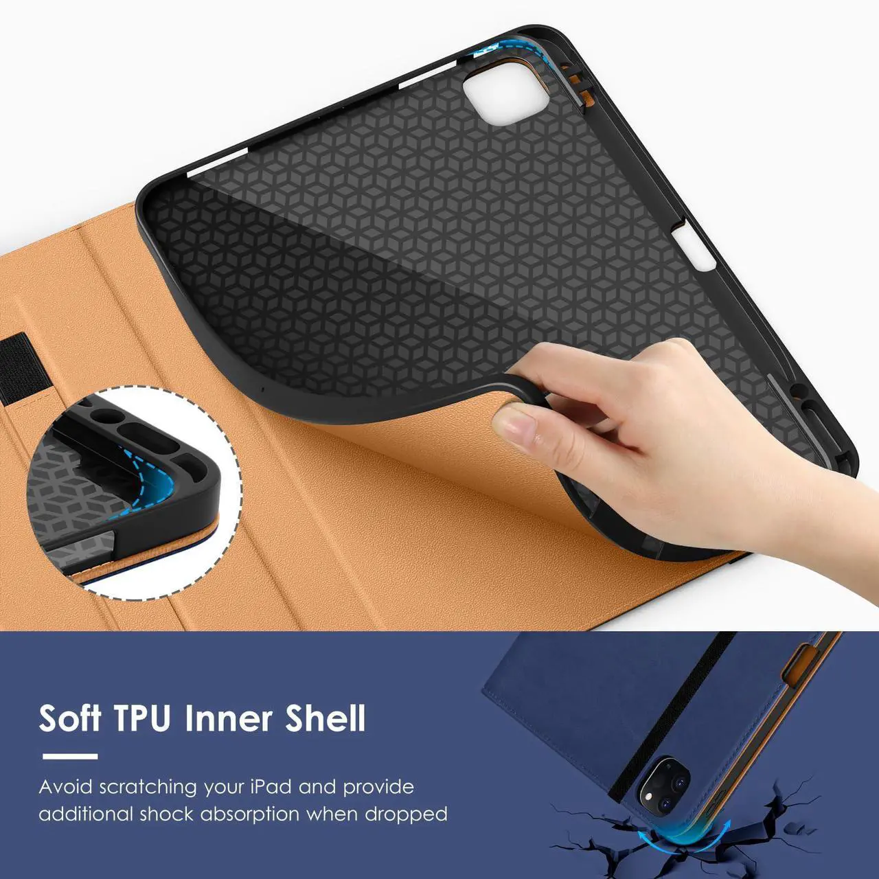 Alt view image 3 of 5 - VIKESI Case for iPad Air 13 inch (M3) 2025 / (M2) 2024,Premium Leather Folio,Apple Pencil Holder,Auto Sleep/Wake,Stand Cover - Navy Blue