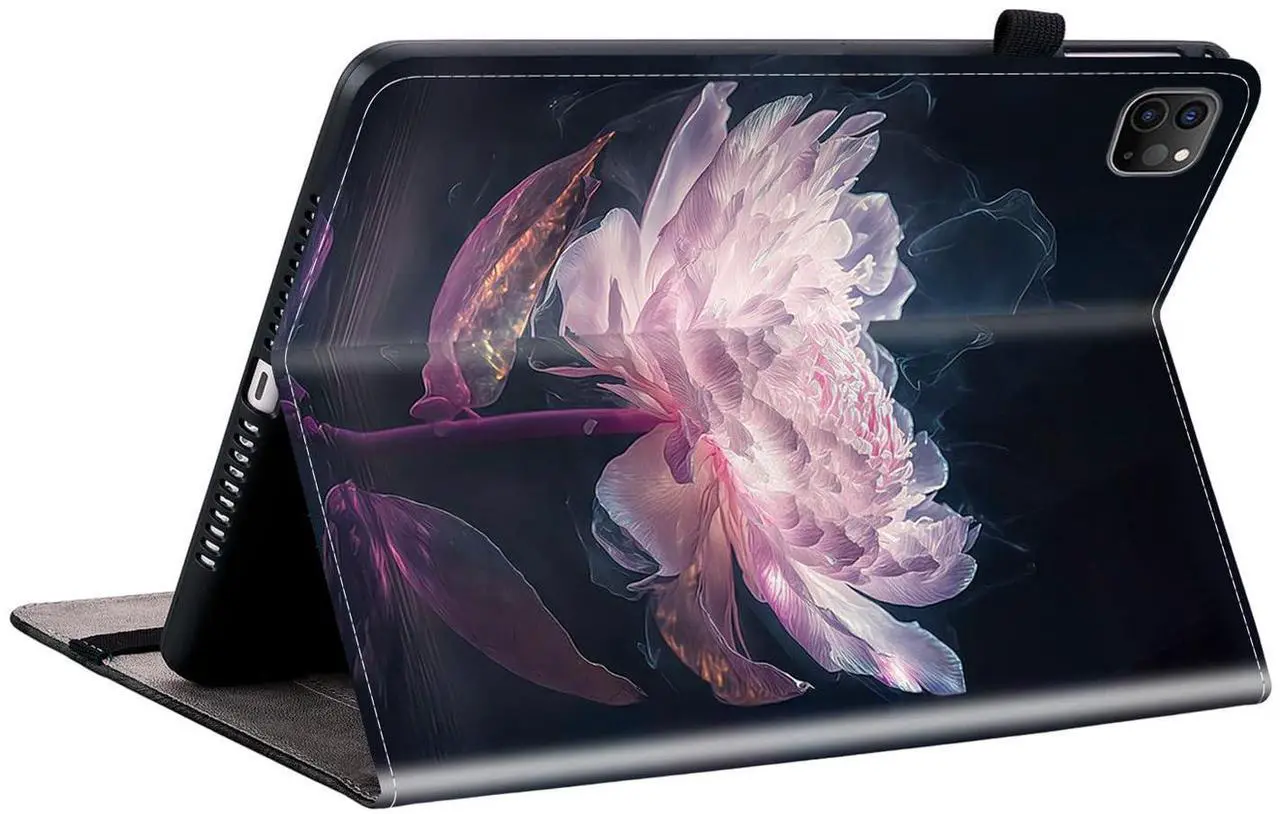 Alt view image 4 of 5 - UUcovers for iPad Air 13" M2 (2024) & iPad Pro 12.9 Case 6th/5th/4th/3rd Gen (2022/2021/2020/2018) with Stand/Pencil Holder/Folio PU Leather Wallet Smart Cover [Auto Sleep/Wake], Purple Peony Flower