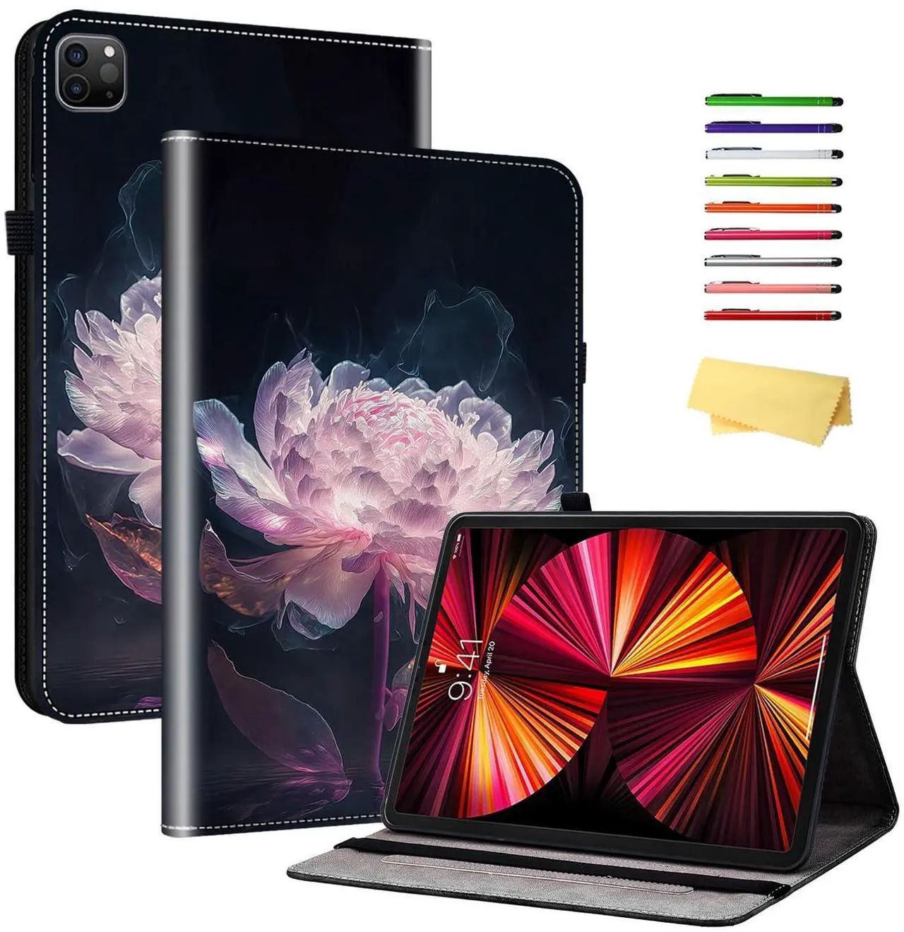 Main image of UUcovers for iPad Air 13" M2 (2024) & iPad Pro 12.9 Case 6th/5th/4th/3rd Gen (2022/2021/2020/2018) with Stand/Pencil Holder/Folio PU Leather Wallet Smart Cover [Auto Sleep/Wake], Purple Peony Flower
