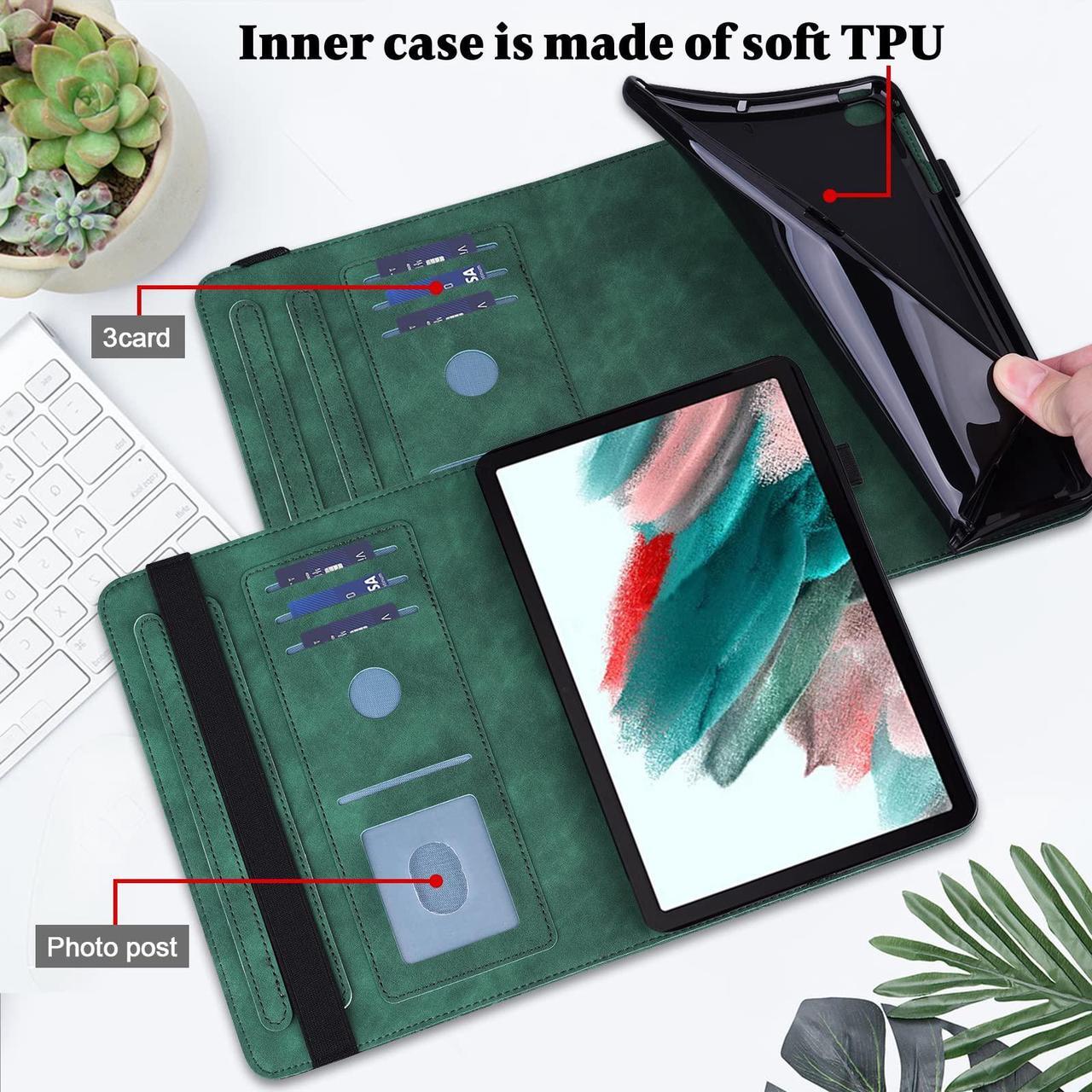 Alt view image 3 of 5 - VODEFOX Case for  Kindle Fire HD 8 Tablet & 8 Plus Tablet(12th/10th Generation,2024/2022/2020),Lace Floral Embossed PU Leather Stand Case Folding Stand Protective Cover - Green