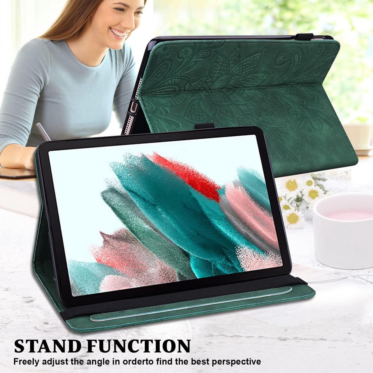 Alt view image 5 of 5 - VODEFOX Case for  Kindle Fire HD 8 Tablet & 8 Plus Tablet(12th/10th Generation,2024/2022/2020),Lace Floral Embossed PU Leather Stand Case Folding Stand Protective Cover - Green