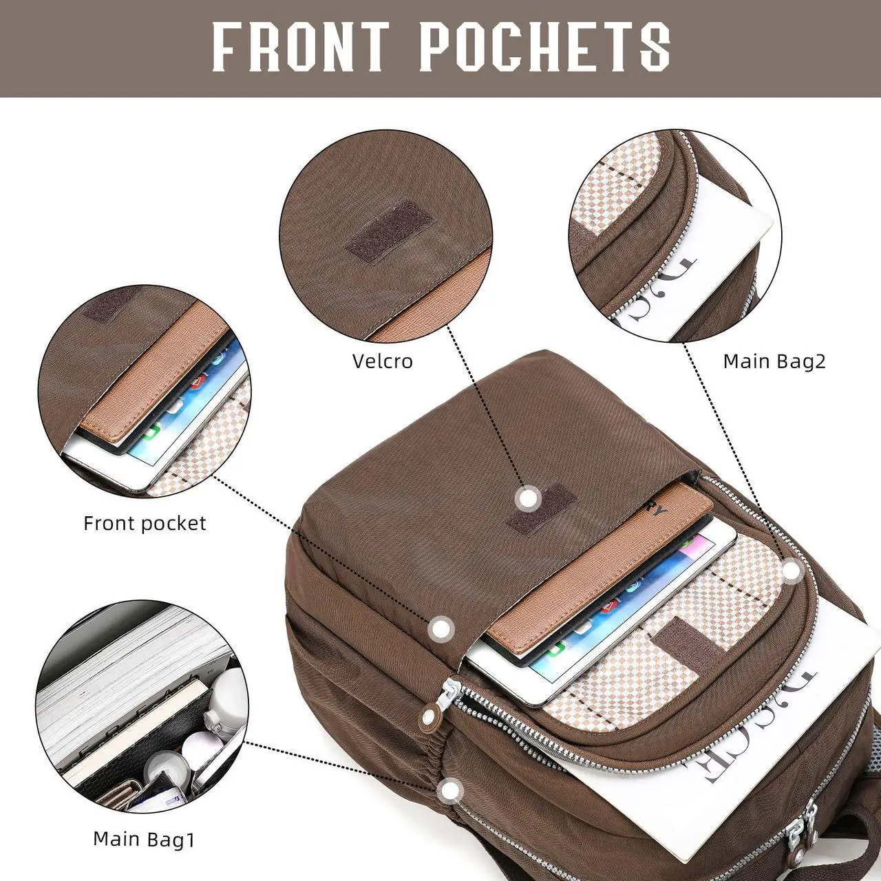 Alt view image 5 of 5 - Vendra Moka Compact Hiking Nylon Waterproof Laptop Backpack Purse for Women and Men, Small Lightweight Travel Casual Outdoor Dayback