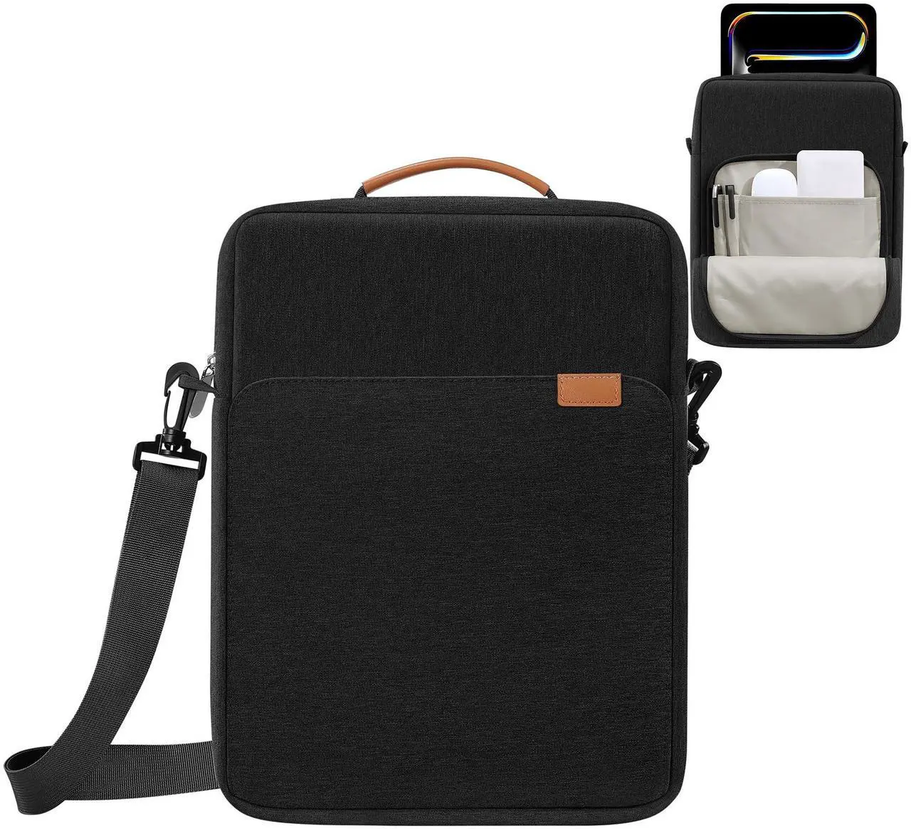 Main image of ZMEIKJ 9-13 Inch Tablet Sleeve iPad Bag Satchel Messenger Sling Shoulder Bag for Men Travel Work with Handle Removable Shoulder Strap Carrying Case for Fire Laptop Kindle Surface Samsung Black