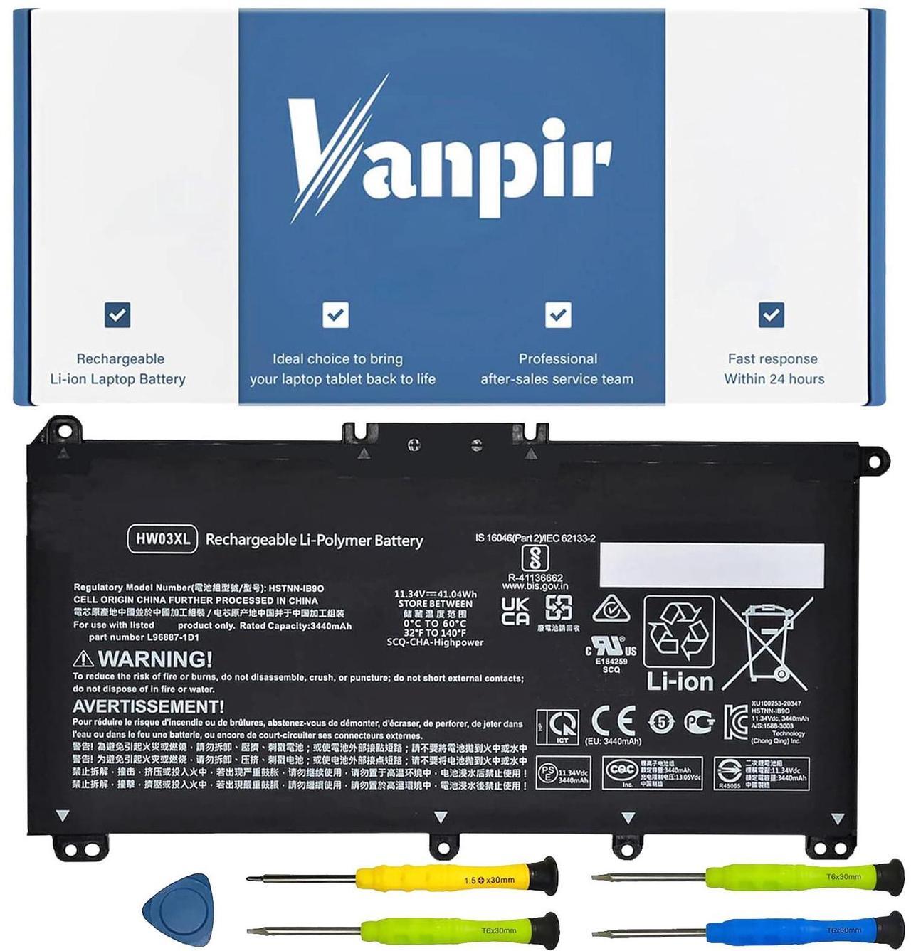 Main image of VANPIR HW03XL HSTNN-IB9O Laptop Battery Replacement for HP Pavilion 15-EG 15-EH 15-EG0XXX 15-EH0XXX 15-EG1025CL 15-EG1053CL 15-EG1073CL 15-EH1254NG Series HSTNN-IB90 HWO3XL HSTNN-LB8U