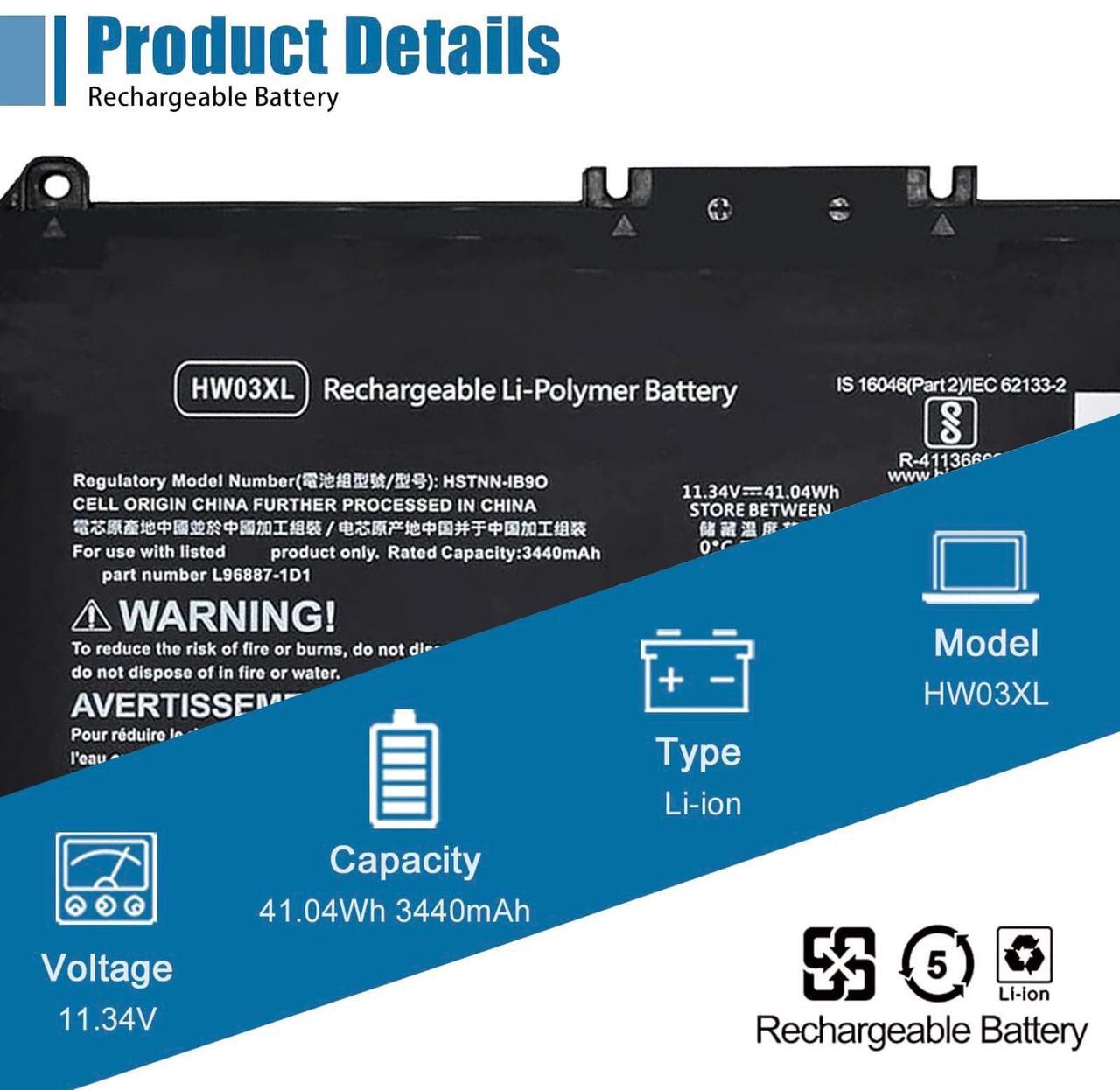 Alt view image 2 of 5 - VANPIR HW03XL HSTNN-IB9O Laptop Battery Replacement for HP Pavilion 15-EG 15-EH 15-EG0XXX 15-EH0XXX 15-EG1025CL 15-EG1053CL 15-EG1073CL 15-EH1254NG Series HSTNN-IB90 HWO3XL HSTNN-LB8U
