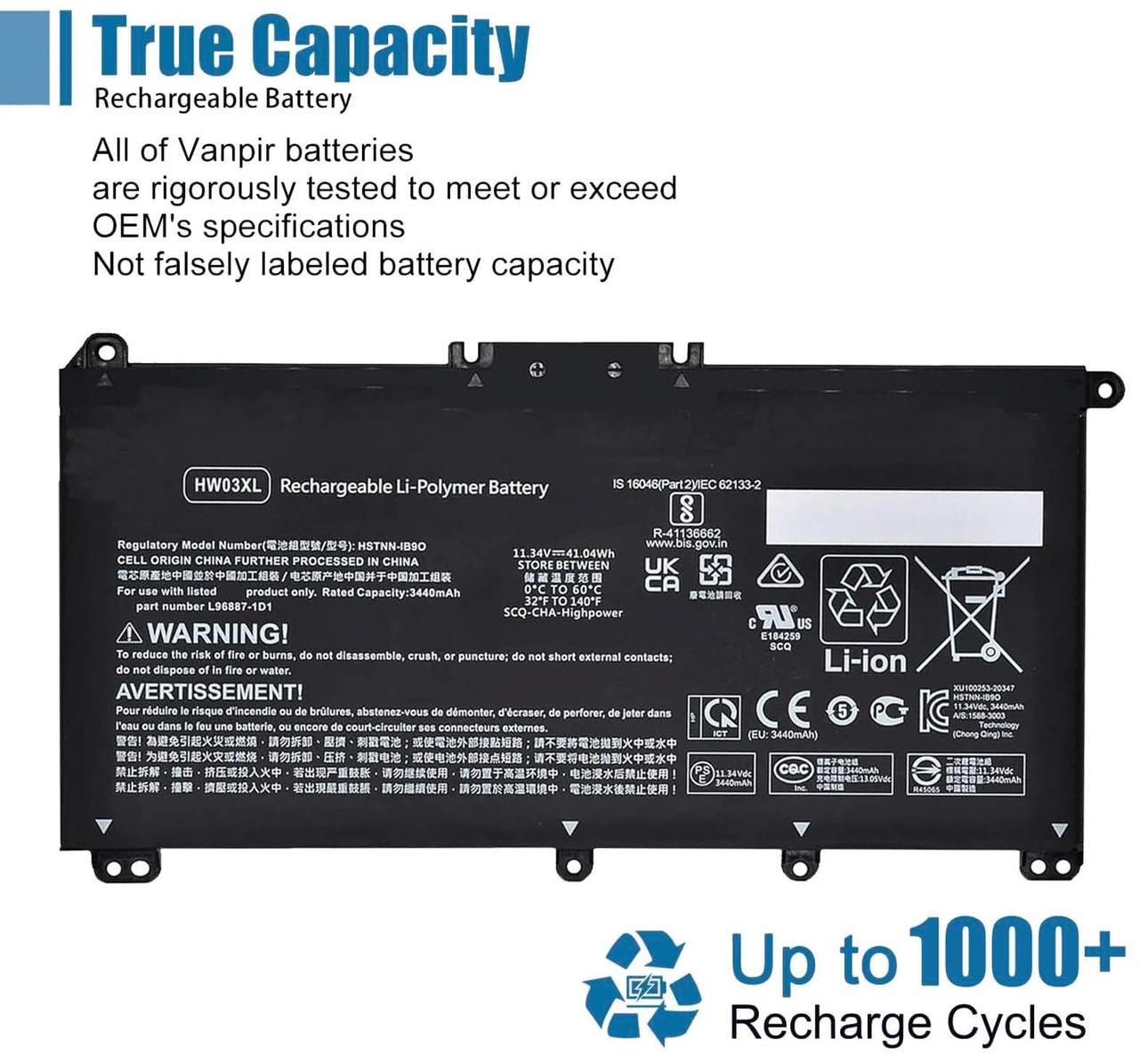Alt view image 5 of 5 - VANPIR HW03XL HSTNN-IB9O Laptop Battery Replacement for HP Pavilion 15-EG 15-EH 15-EG0XXX 15-EH0XXX 15-EG1025CL 15-EG1053CL 15-EG1073CL 15-EH1254NG Series HSTNN-IB90 HWO3XL HSTNN-LB8U