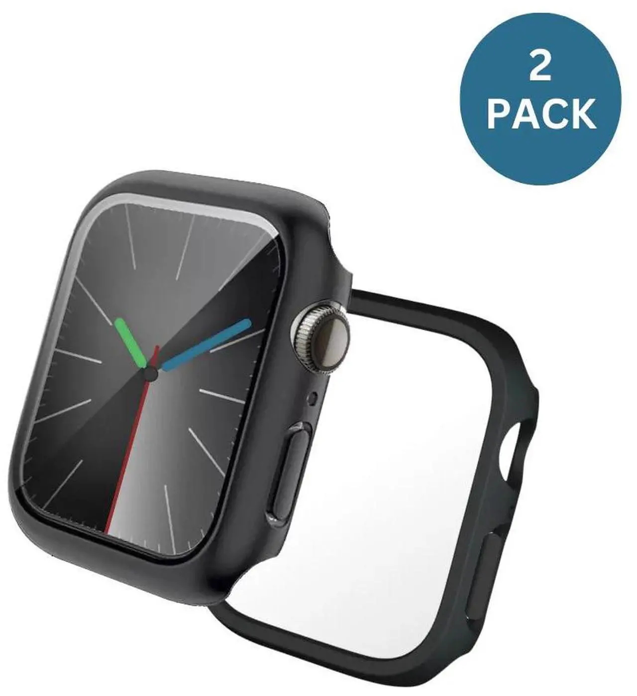 Main image of Qixxronics 2-PACK Case for Apple Watch Series 6/5/4 [44mm], Built-in Tempered Glass Screen Protector