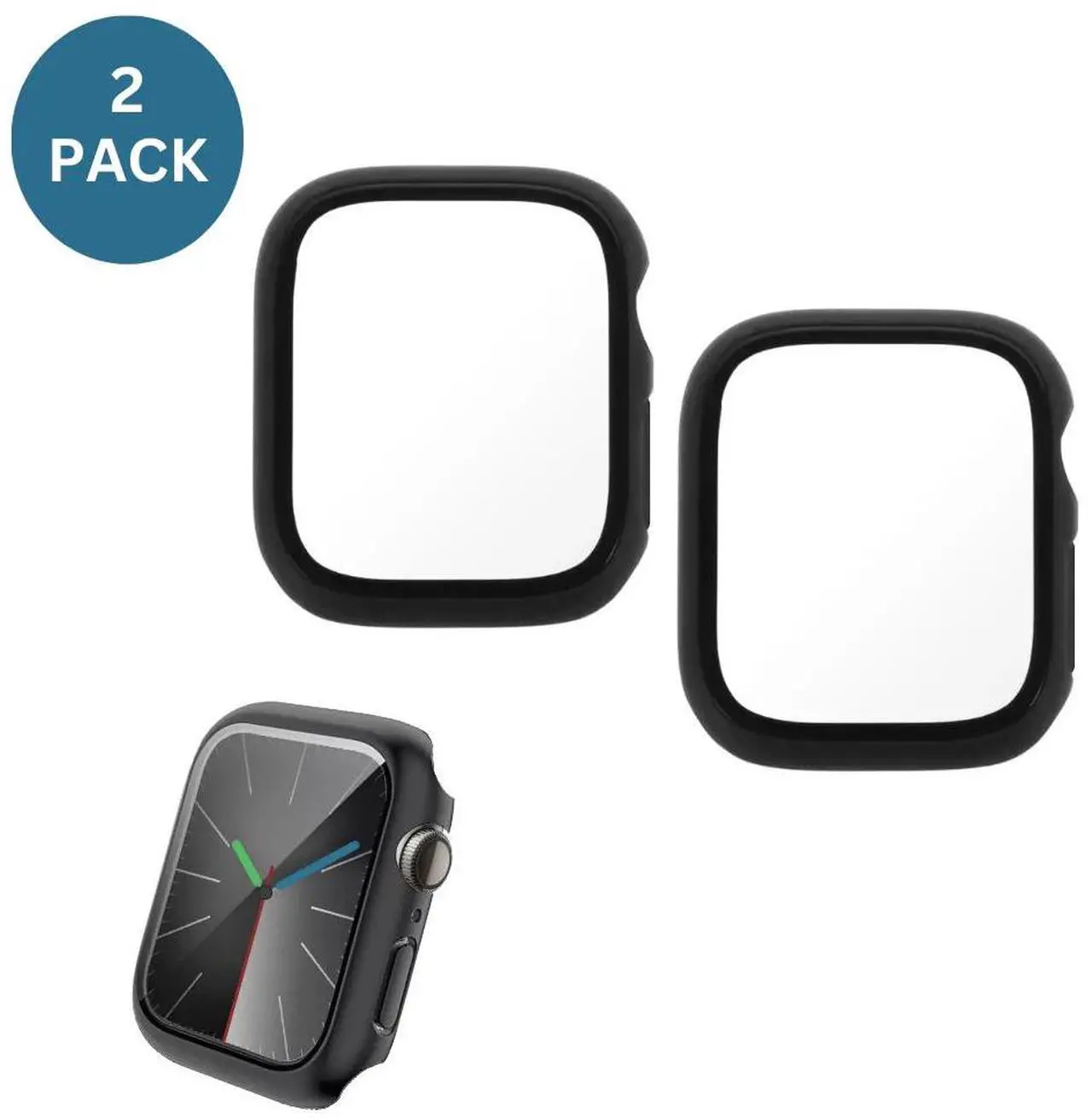 Alt view image 2 of 5 - Qixxronics 2-PACK Case for Apple Watch Series 6/5/4 [44mm], Built-in Tempered Glass Screen Protector