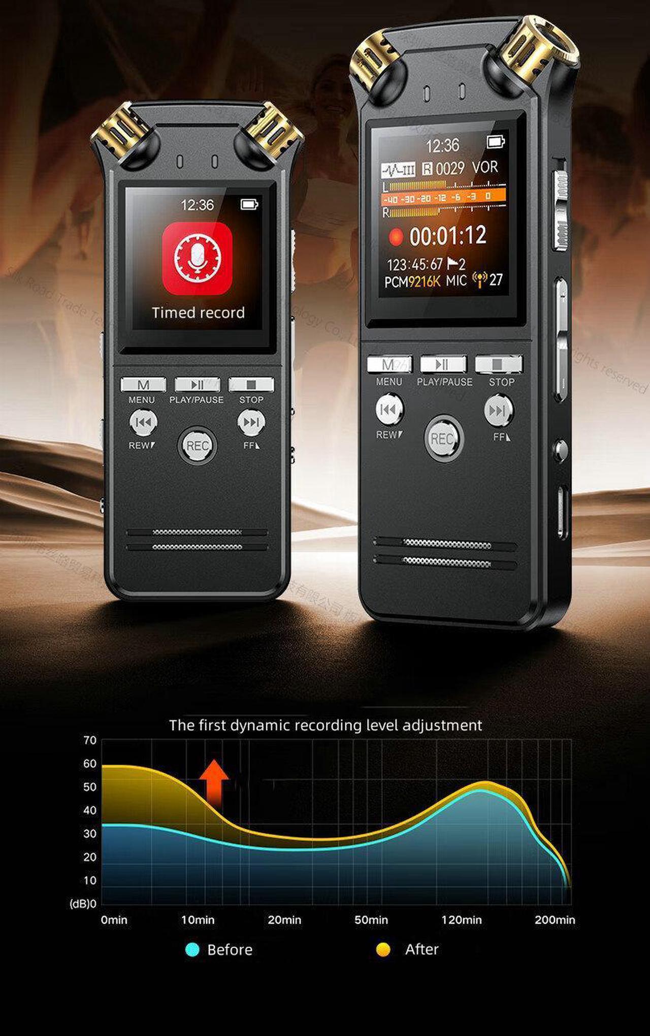 Alt view image 6 of 7 - Shmci D50 Professional Mini High Quality PCM Audio Dictaphone 9216Kbps Dual Microphones Digital Voice-Activated USB Recorder Pen 256GB