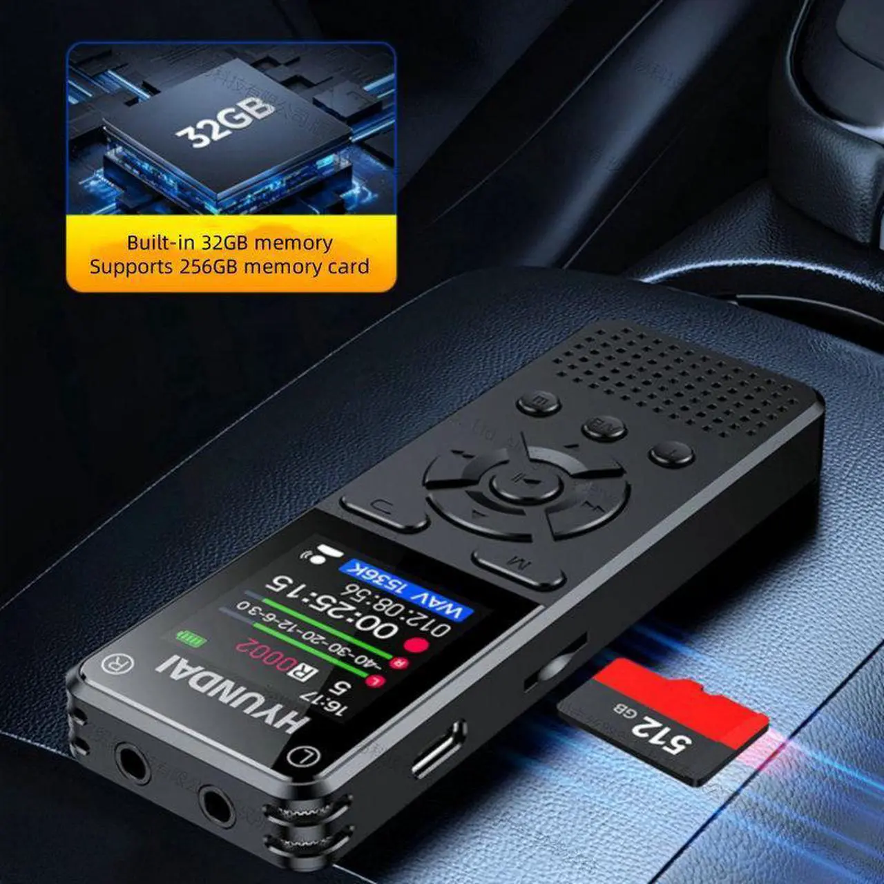 Alt view image 2 of 7 - Hyundai E760 Professional HD Denoise Mini Dual Mic Digital Voice activate Recorder Class Meeting Training Audio record Dictaphone 32GB